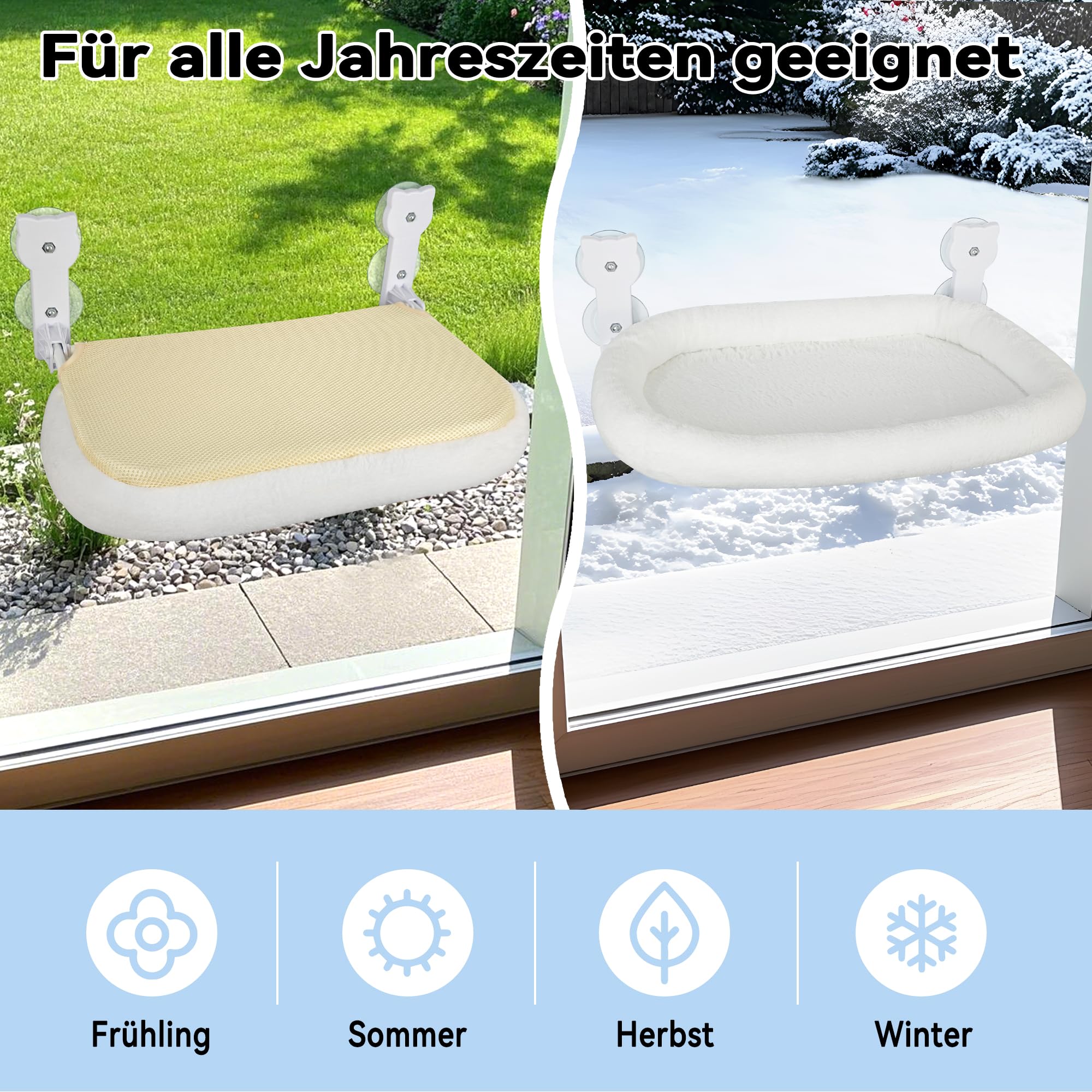 Katzen Fensterliege, Katzenbett Fenster Leicht zu Montieren Robuste Faltbare Katzenliege Fenster Bett Weiche und Bequeme Katzen Hängematte Fenster Sitz Aktualisiert Saugnäpfe Halten bis 18 kg