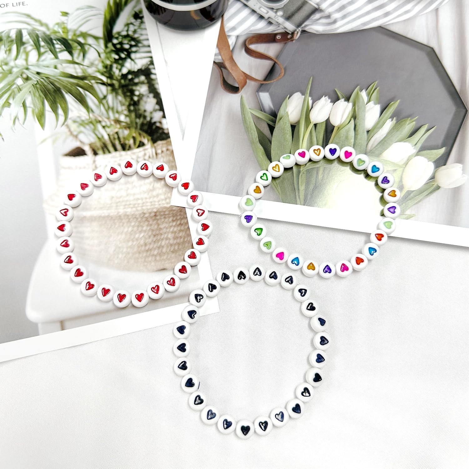 600Pcs White Red Heart Bead Acrylic Love Beads Loose Spacer Beads to Match Letter Pony for Jewelry Making,DIY Bracelets - Image 2