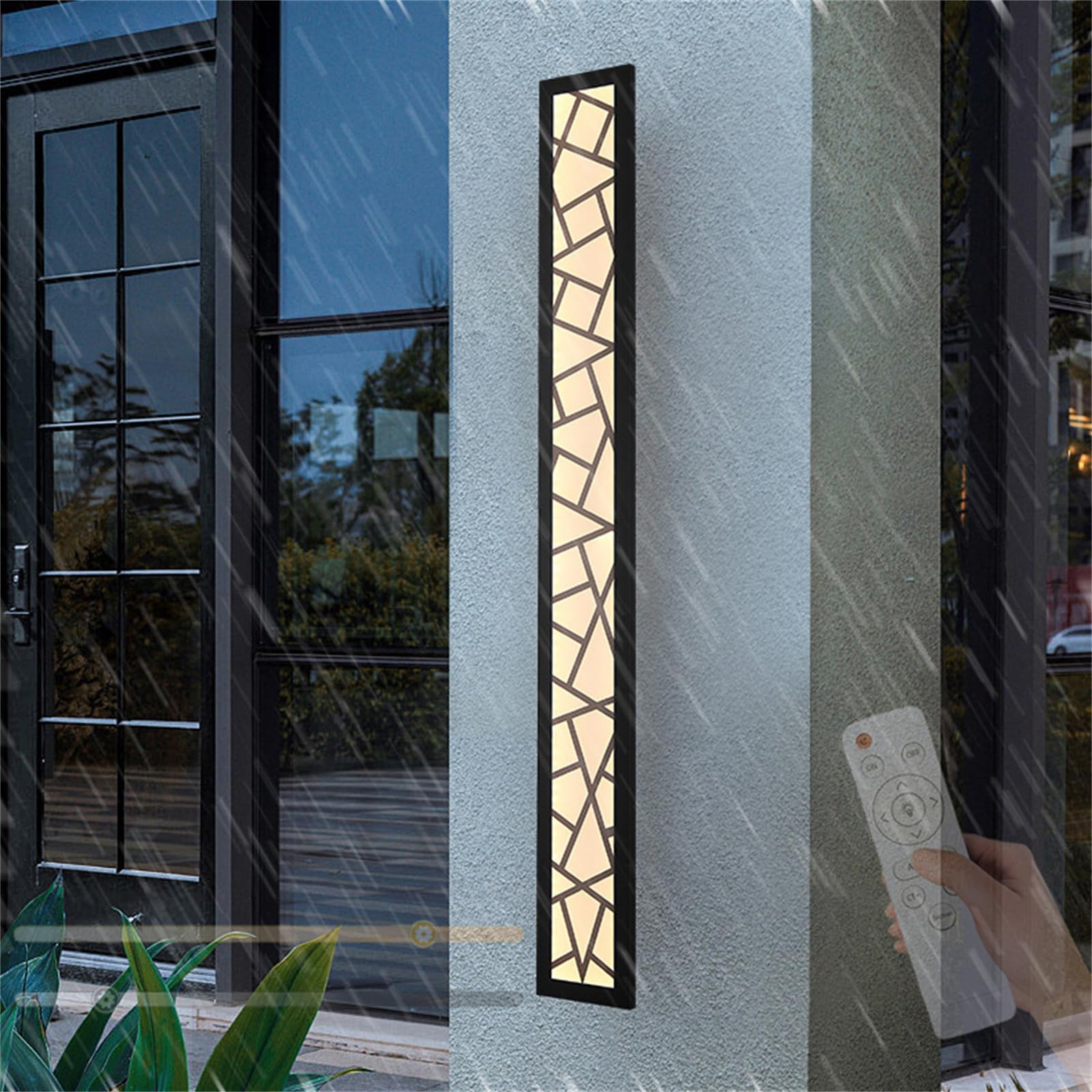 Dimmable Wall Lights with Remote Control Exterior IP65 Waterproof Long Indoor Wall Lamp Modern LED Outdoor Acrylic Black Wall Sconce Garden Wall Lighting Garage Terrace (30CM)