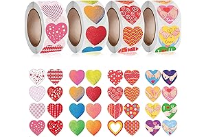 4 Rolls Glitter Heart Stickers, (32 Designs) Heart Stickers for Kids Colorful...