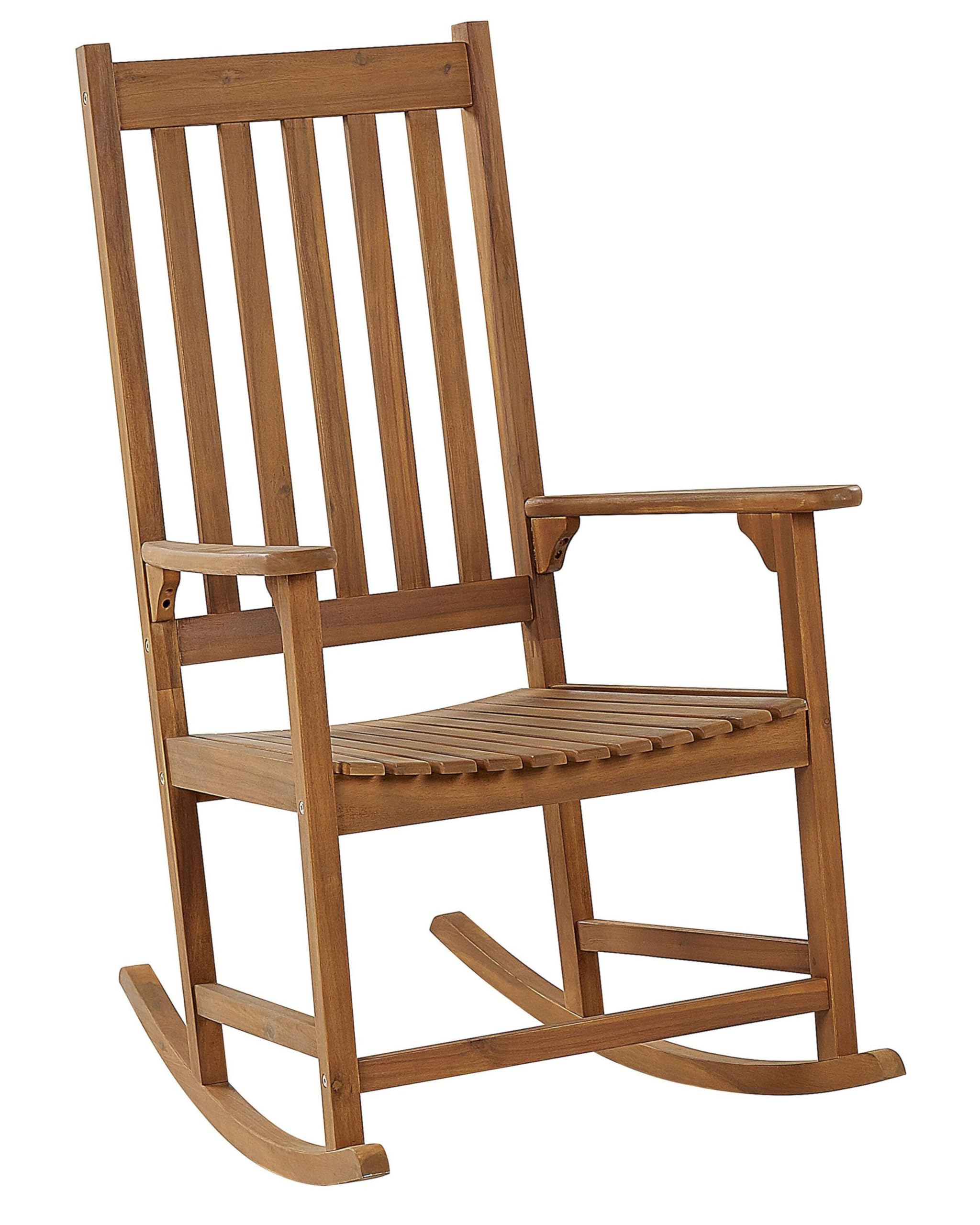 Beliani Chaise à Bascule en Acacia Bois Clair Haut Dossier et Assise Epaisse Classique Bojano
