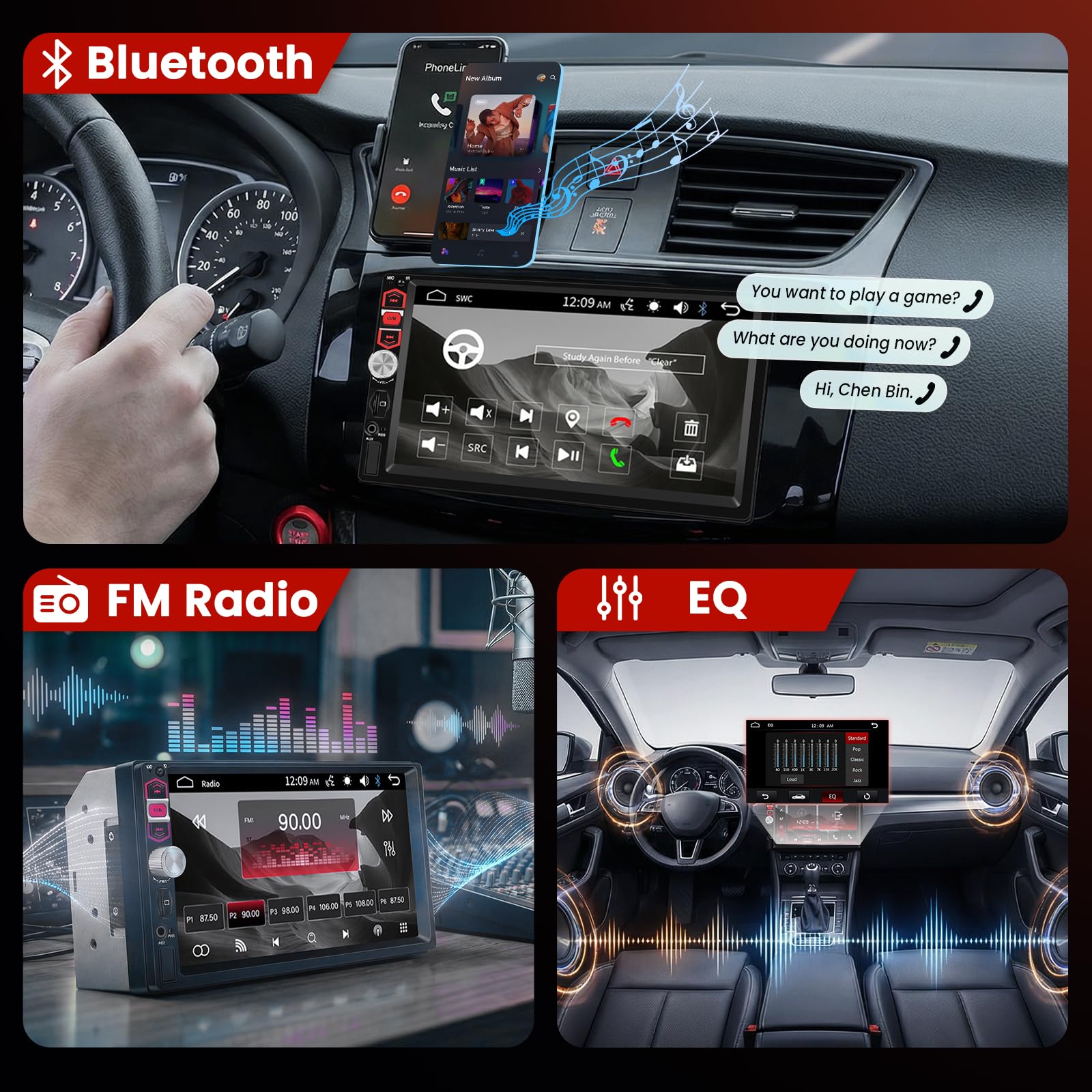 Hodozzy Radio para Coche con Pantalla Táctil Bluetooth 7 Pulgadas 2 DIN, con Mirror Link/Radio FM/EQ USB/TF/AUX SWC, Universal Radio Coche MP5 Reproductor Multimedia Autoradio con Cámara Marcha