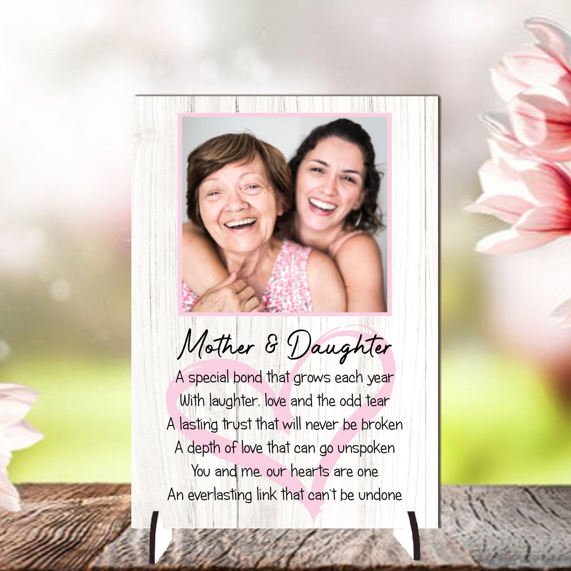 Pixie's Gifts Personalised Mother & Daughter Photo Plaque – Heartfelt Gift with Poetic Bonding Quote, Celebrating Eternal Love and Unbreakable Trust (Mdf Wood Indoor Use Only, A5 21cm x 15cm)