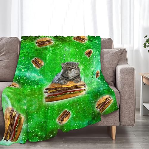 Miniatura 6 de Divertida manta de gato para niñas y mujeres, regalos para amantes de los gatos y hamburguesas, manta para niños y adultos, manta de forro polar