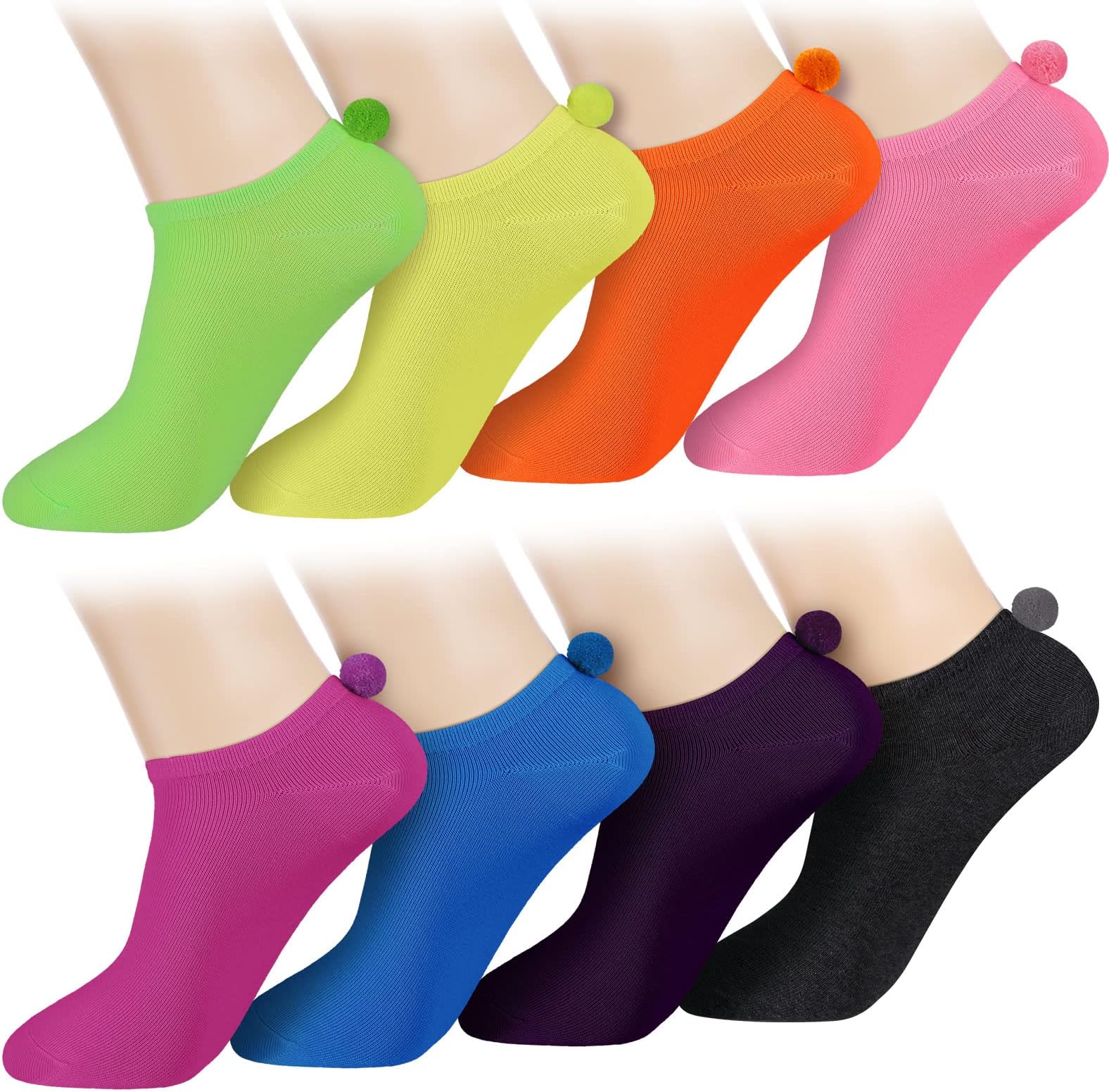 8 Pairs Women Pom Pom Socks Ankle with Balls on the Back Cosplay Seamless Socks