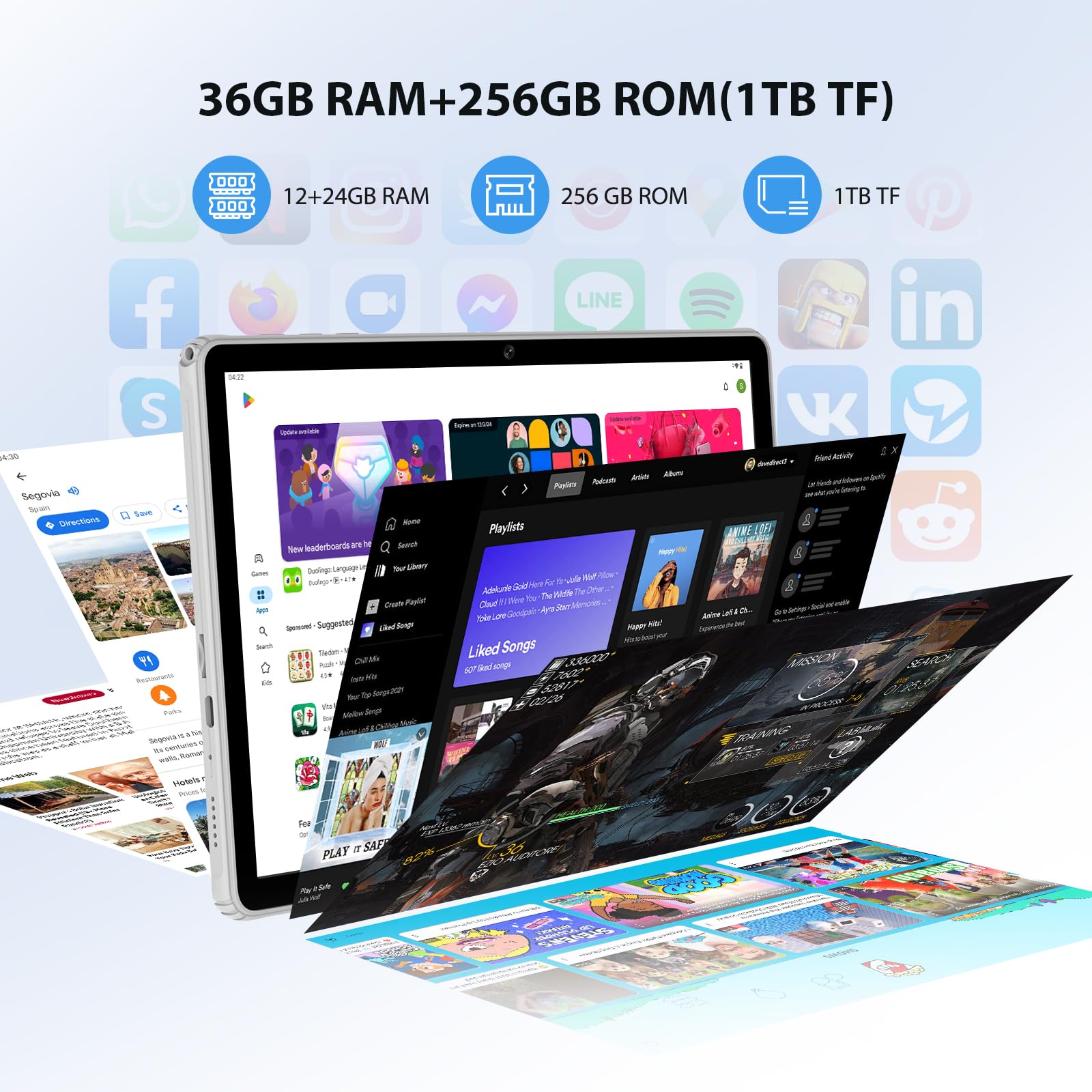 WOREGOO 11 Pollici Android 15 Tablet, 5G WiFi, Tablet in Offerta Octa-Core, 36GB RAM+256GB ROM (1TB TF), Display 2000x1200 FHD, Widevine L1/8+13MP/8000mAh/GMS/GPS, con Tastiera+Mouse (Grigio)