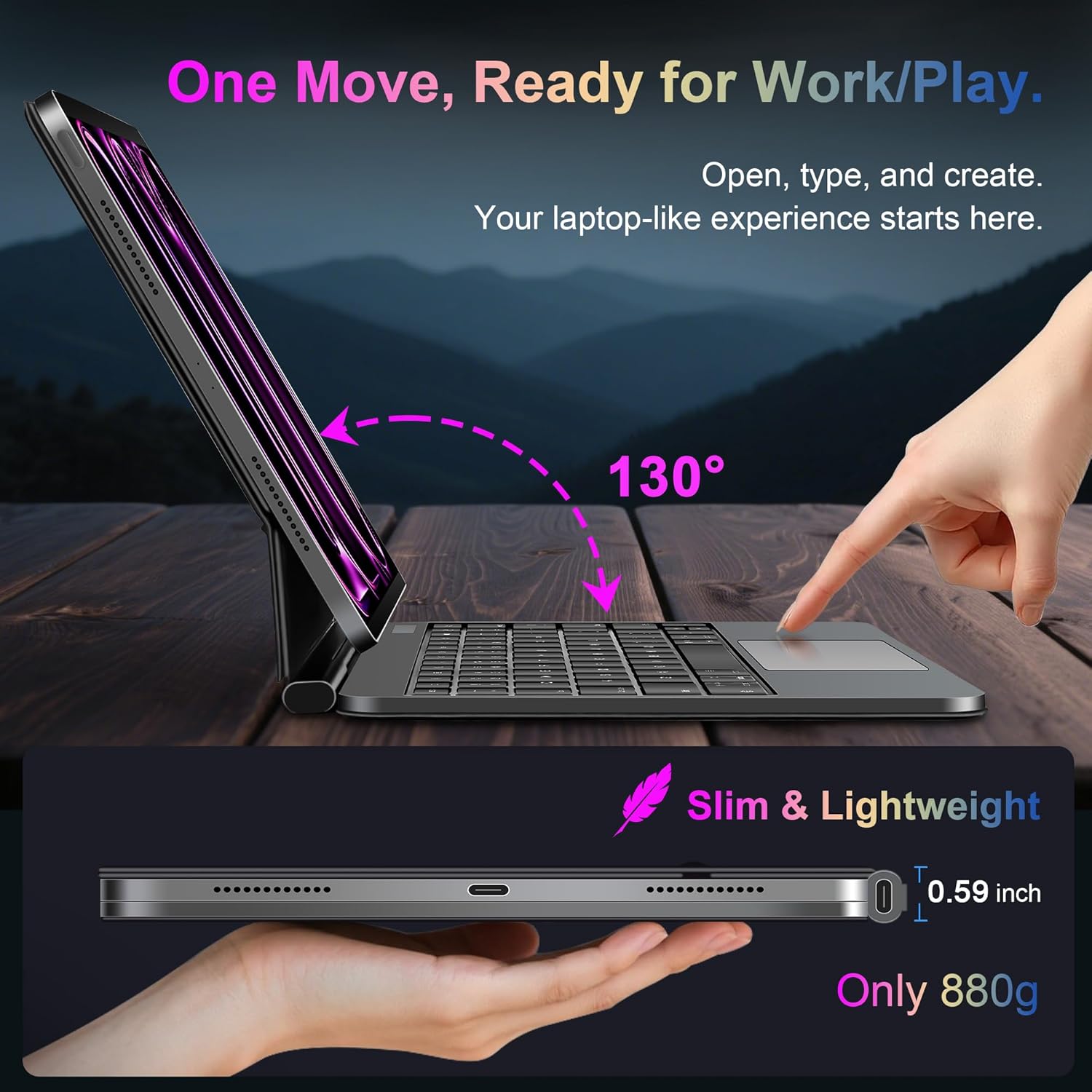 iPad Pro 13 inch Case with Keyboard (M5 2025 M4 2024), Strong Magnetic iPad Case with 130° Adjustable Stand, Multi-Touch Trackpad, 7-Color Backlight, Quiet Typing, Durable Protective Surface