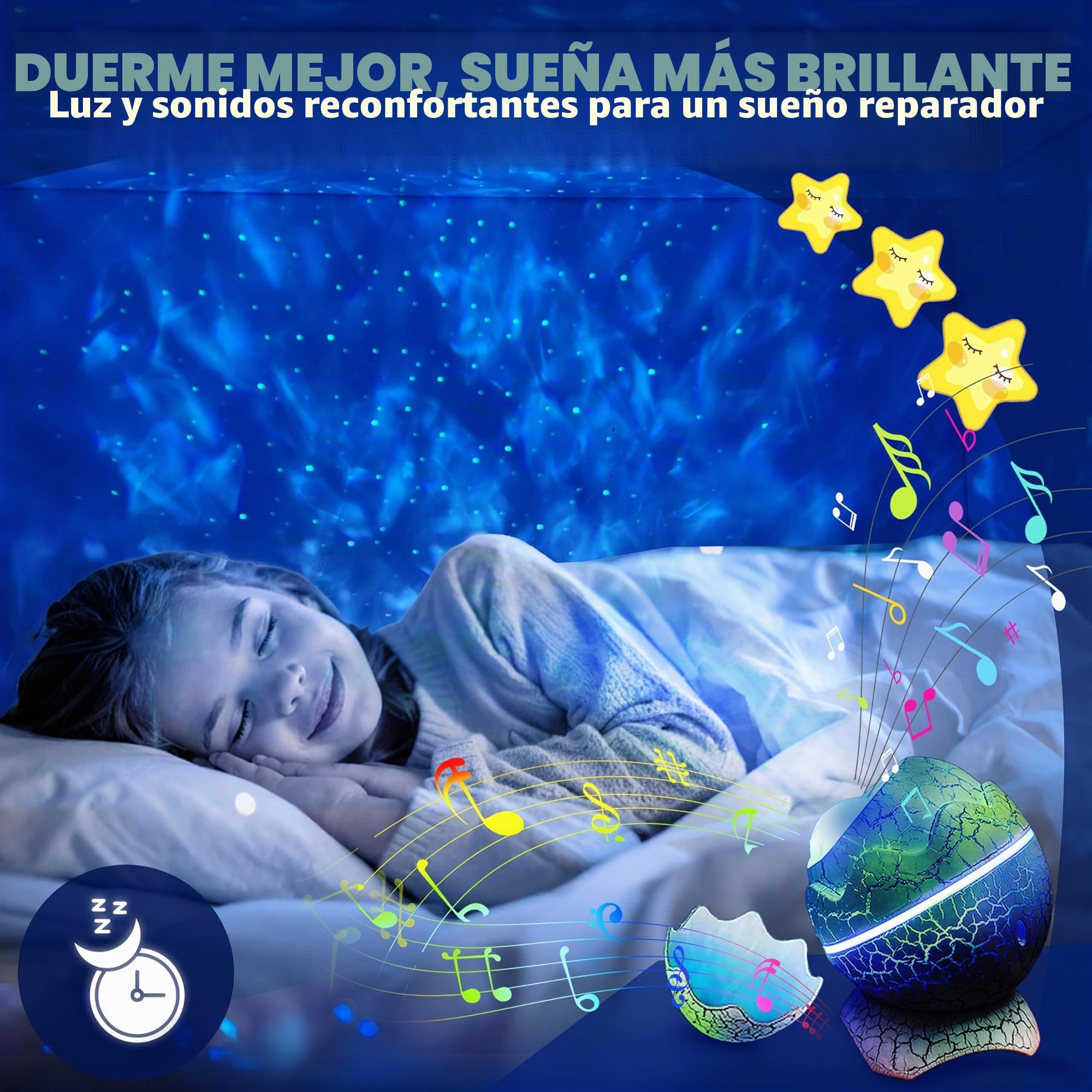 Proyector de estrella de galaxia, huevo de dinosaurio: luz nocturna sensorial con máquina de ruido blanco, Bluetooth y temporizador, lámpara de lava, luces LED para dormitorio, proyector de techo