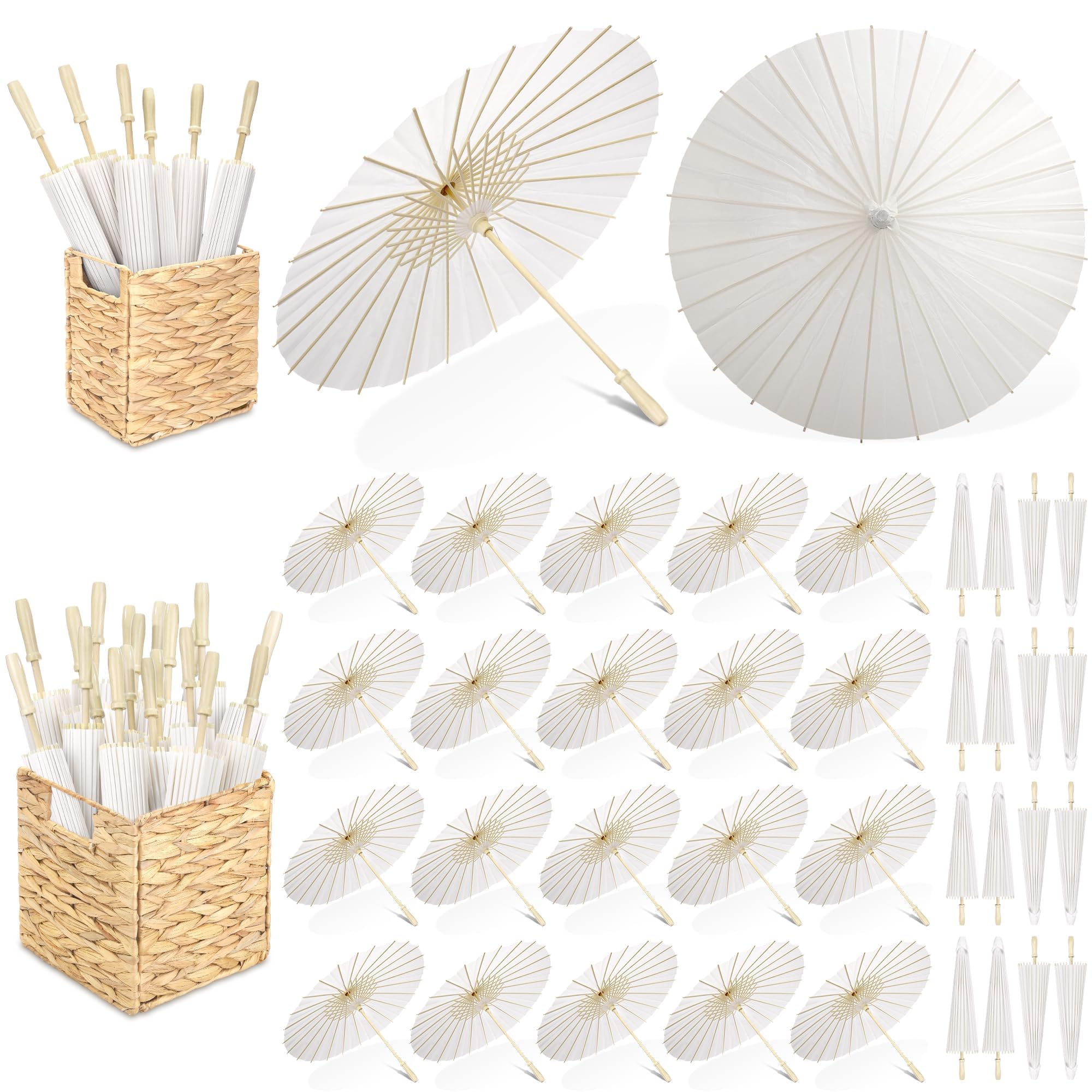 Photo 1 of Aodaer 36 Pieces 23.6 Inch Wedding Paper Umbrellas with Storage Boxes White Decorative Chinese Japanese Parasol Umbrella Crafts DIY Painting Umbrella Decor for Wedding Bridal Party Photography