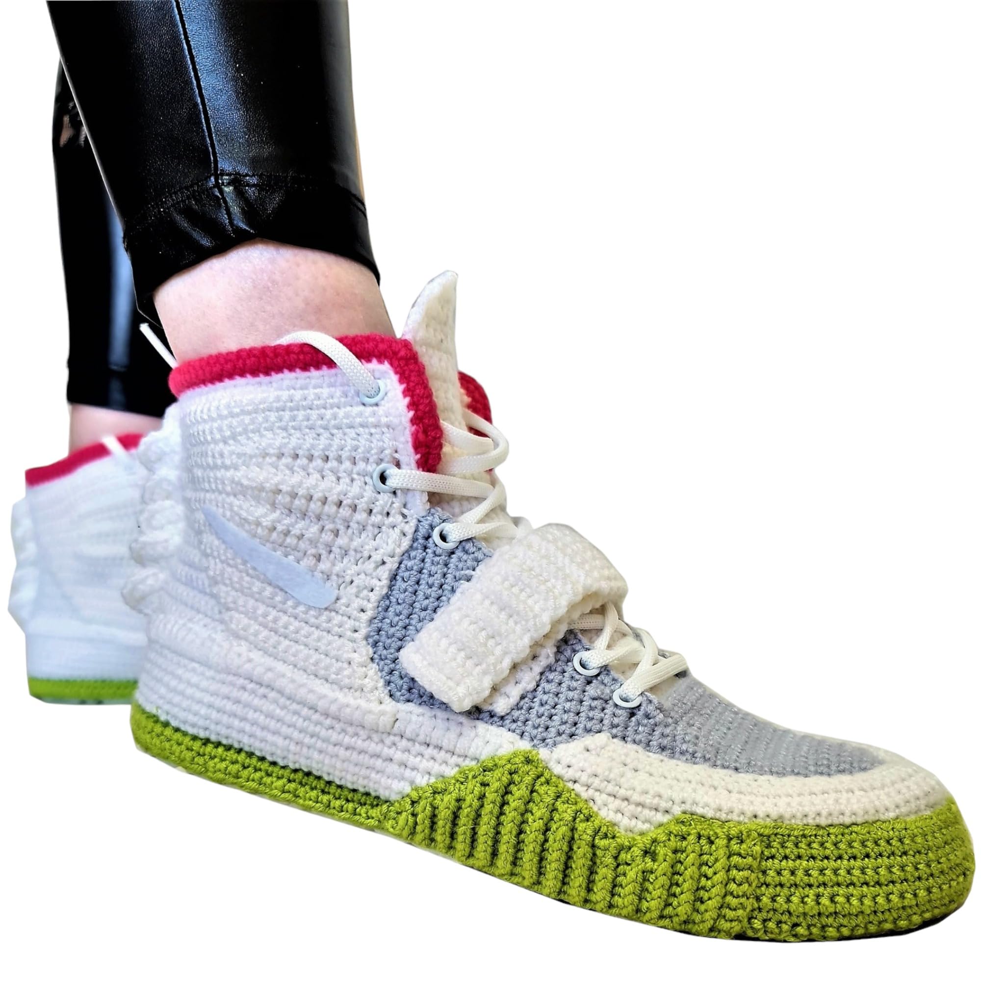 Futuristic Pure Platinum Handmade Crochet Sneaker Slippers Unisex Streetwear Plush Knit Booties Cozy Winter Warm House Plush Shoes
