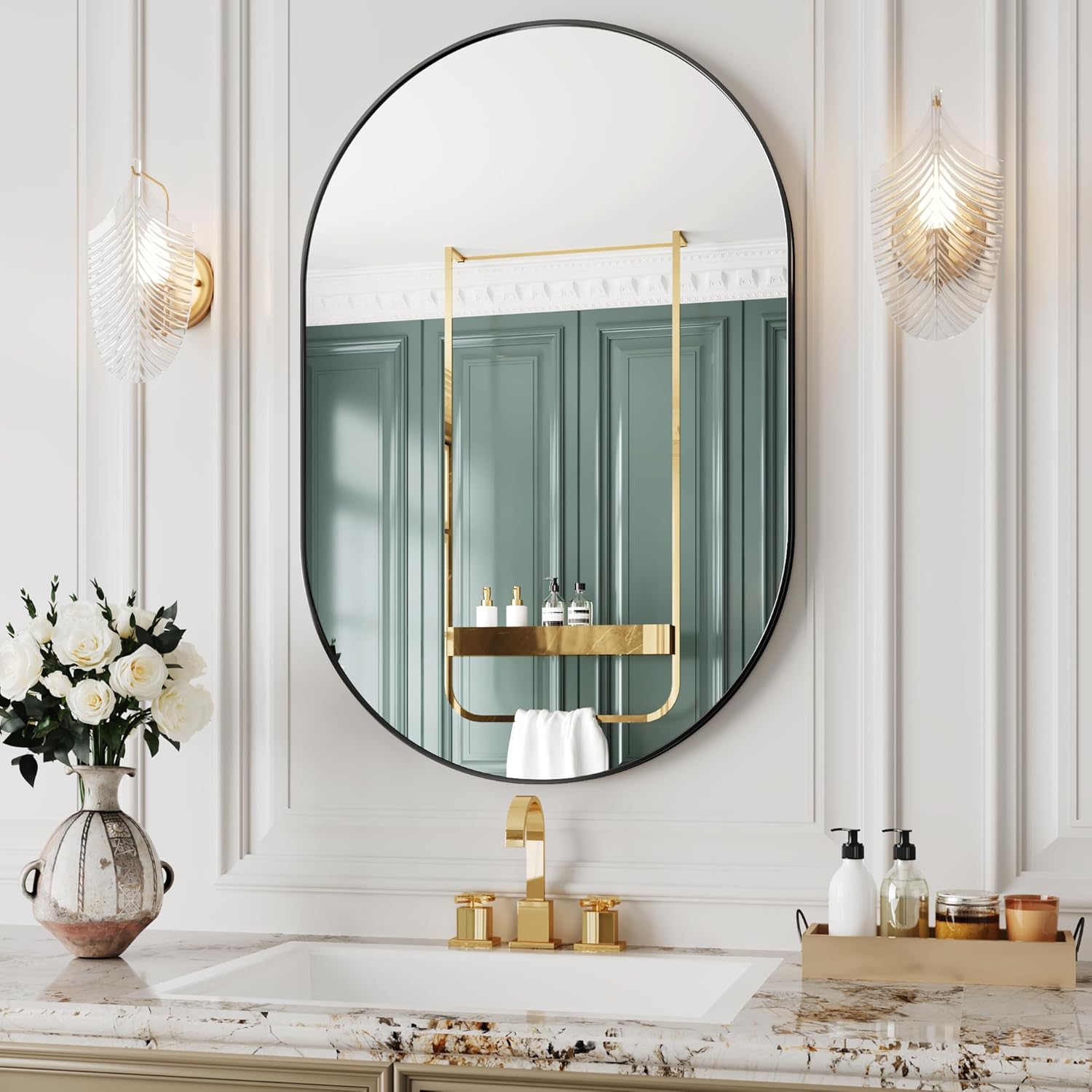Oval Mirrors,Oval Bathroom Mirrors,20x28 Gold Mirror for Wall,Wall Mirror,Bathroom Mirrors for Over Sink(Gold)