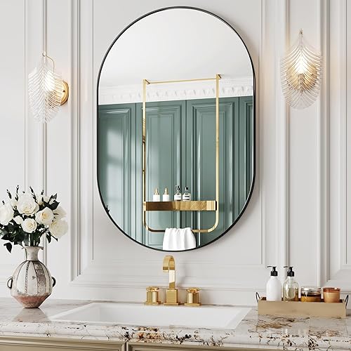 Miniatura 20 de Espejo ovalado de baño, espejo plateado de 24 x 36 pulgadas, espejos de pared, espejo de baño ovalado, espejos en forma de píldora, espejo