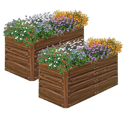 SnugNiture 2 Pcs 4x2x2FT Raised Garden Bed Galvanized Planter Garden Boxes Outdoor, Deep Root Planter Raised Bed for Vegetables Flowers Herbs,Brown