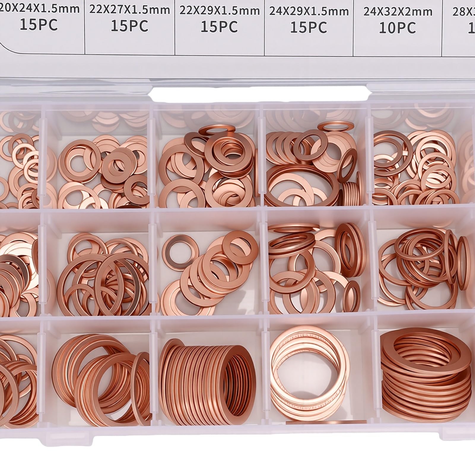 Tnfeeon Juego de 350 Arandelas de Cobre de 18 Tamaños, Kit Surtido de Juntas de Anillo de Cobre con Arandelas de Premium para Plomería Automotriz, Sellado de Tapón de Drenaje de