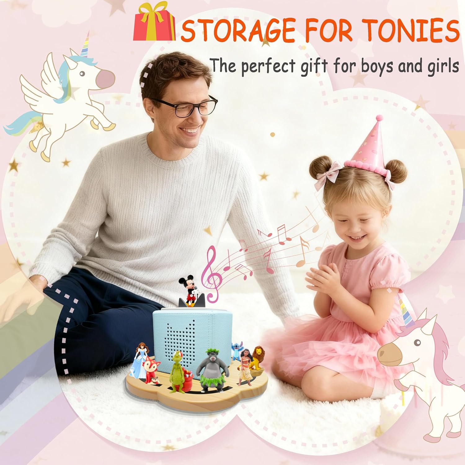 360° Rotating Magnetic Wooden Tonies Shelf for Toniebox 1 & 2, Pine Petal-Shaped, Holds 10-20 Figures, Storage Shelf for Kids' Playroom, Gift for Kids Who Love Tonies(Natural)