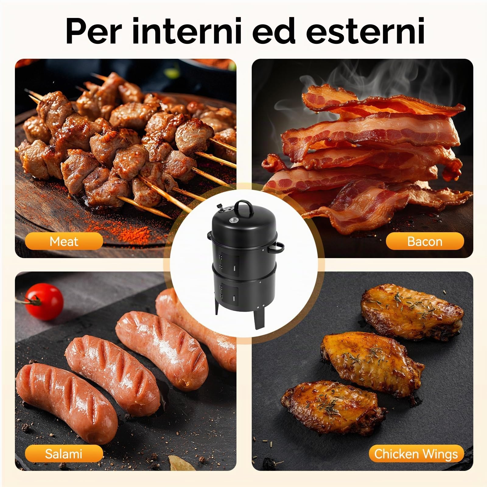 Barbecue autoportante a carbonella, forno per affumicatura 3 in 1,84 cm, con forno, termometro integrato e prese d'aria regolabili, multifunzione, per la preparazione di carne, pancetta