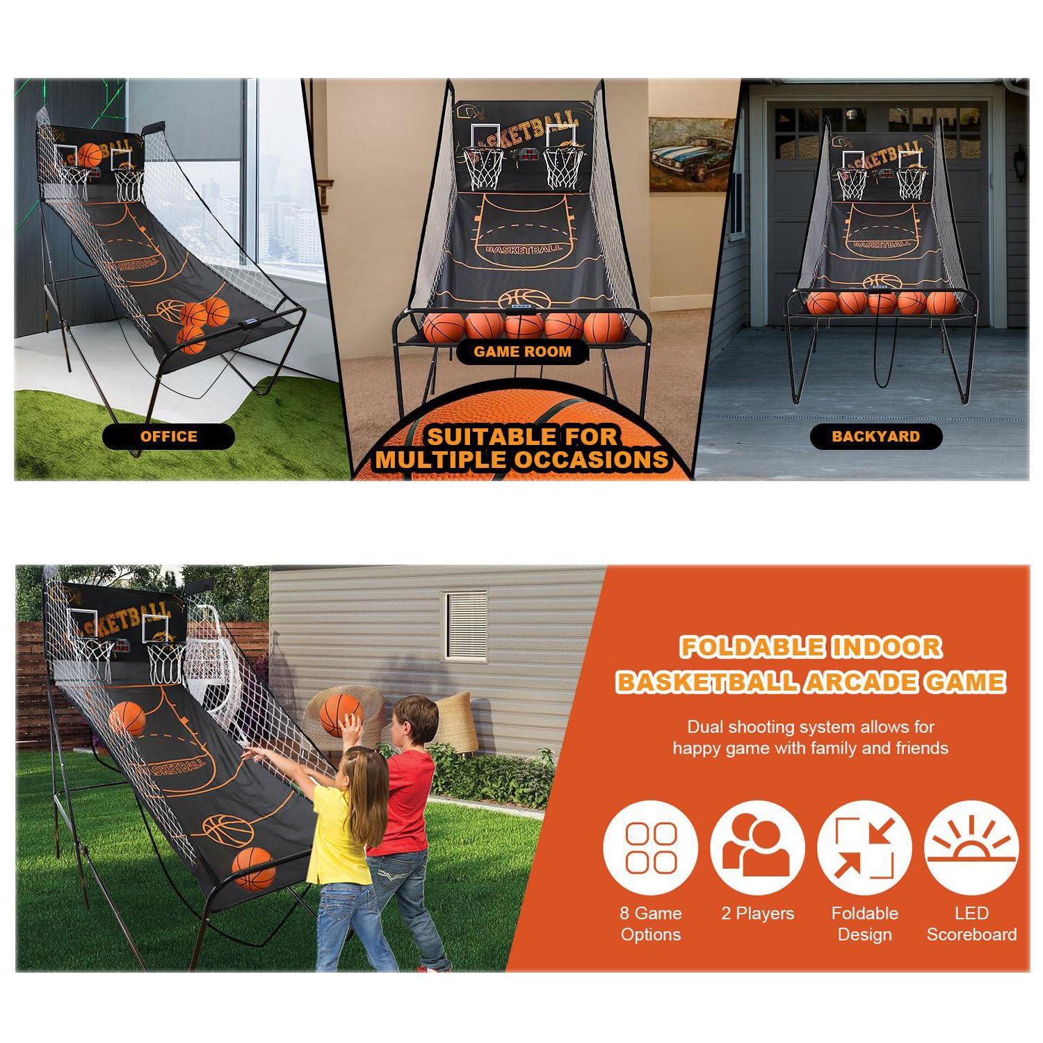 Para Todos Los Entusiastas De Los Deportes Máquina De Tiro De Baloncesto Doble, Juego De Arcade De Baloncesto Plegable, Máquina De Tiro Con Puntuación Electrónica, Con 5 Balones De Baloncesto A