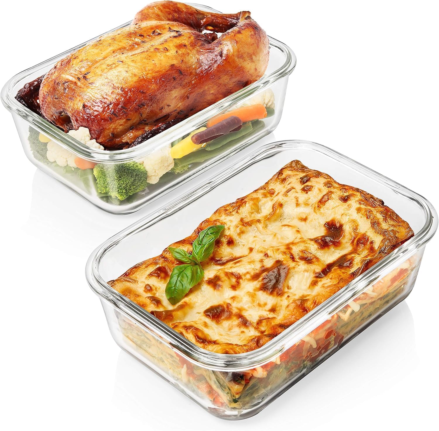 Razab 4 PC 1860ml / 63 Oz / 8 Cups Large Glass Food Storage Containers with Lids - Glass Meal Prep Containers for Roasting & Storing Leftover, Lunch Container with Lids, Microwave & Oven Safe