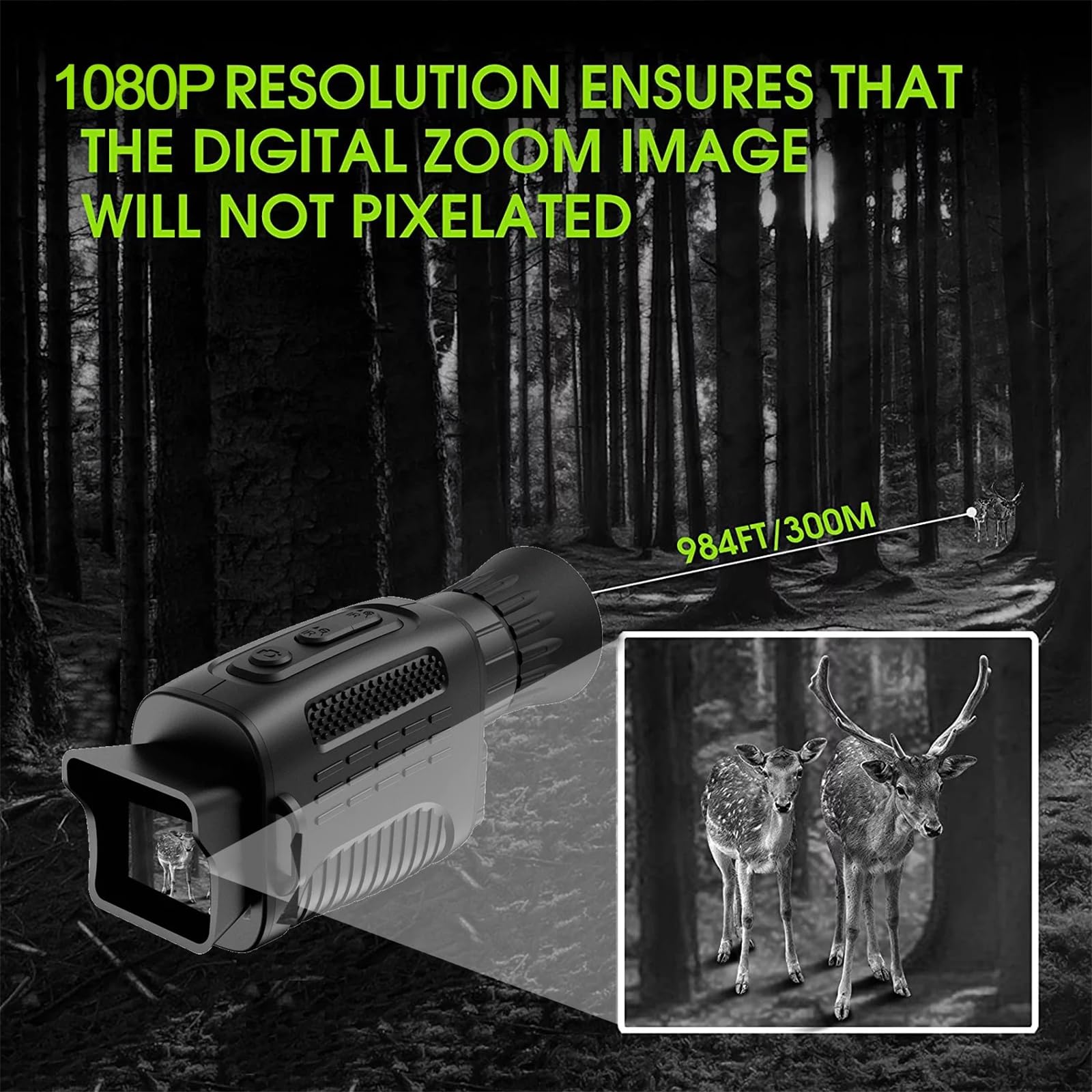 SPOFLYINN NV650 HD Monocular Telescope 2000mAH Battery Nigh Vision Goggles Photo Video Camera for Stargazing Wildlife Bird Watching Black