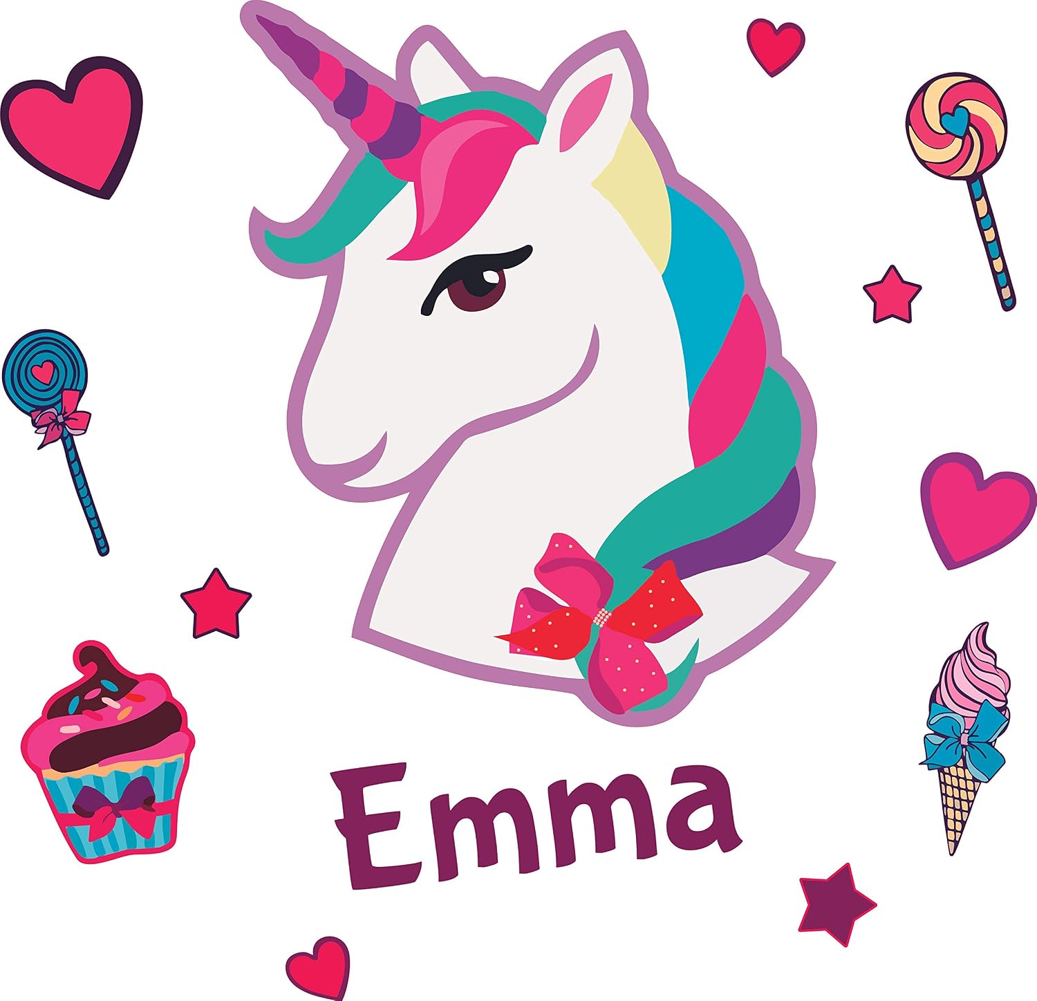 Unicorn Personalized Name Wall Decal Design - 25 x 25 Inches | Vinyl Adhesive Sticker Decoration for Bedroom or Nursery