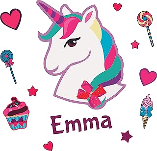 Unicorn Personalized Name Wall Decal Design - 25 x 25 Inches | Vinyl Adhesive Sticker Decoration for Bedroom or Nursery