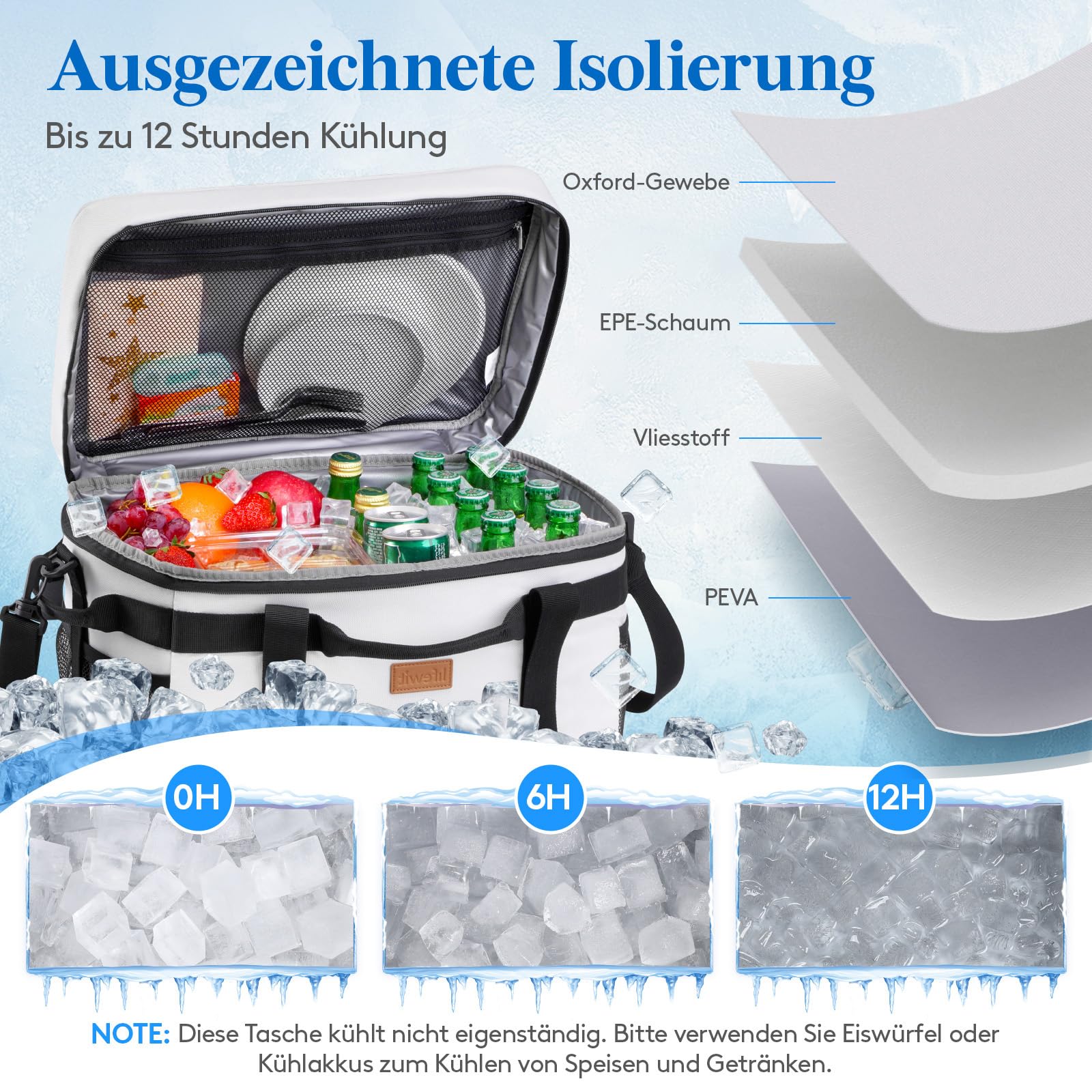 Lifewit Kühltasche 30L 50 Dosen, Faltbar Picknicktasche für Essen & Getränke, Kühlbox Tragbare Eistasche für Männer, Frauen, Isolierte Thermotasche für die Arbeit, Picknicks, Camping, Seidengrau