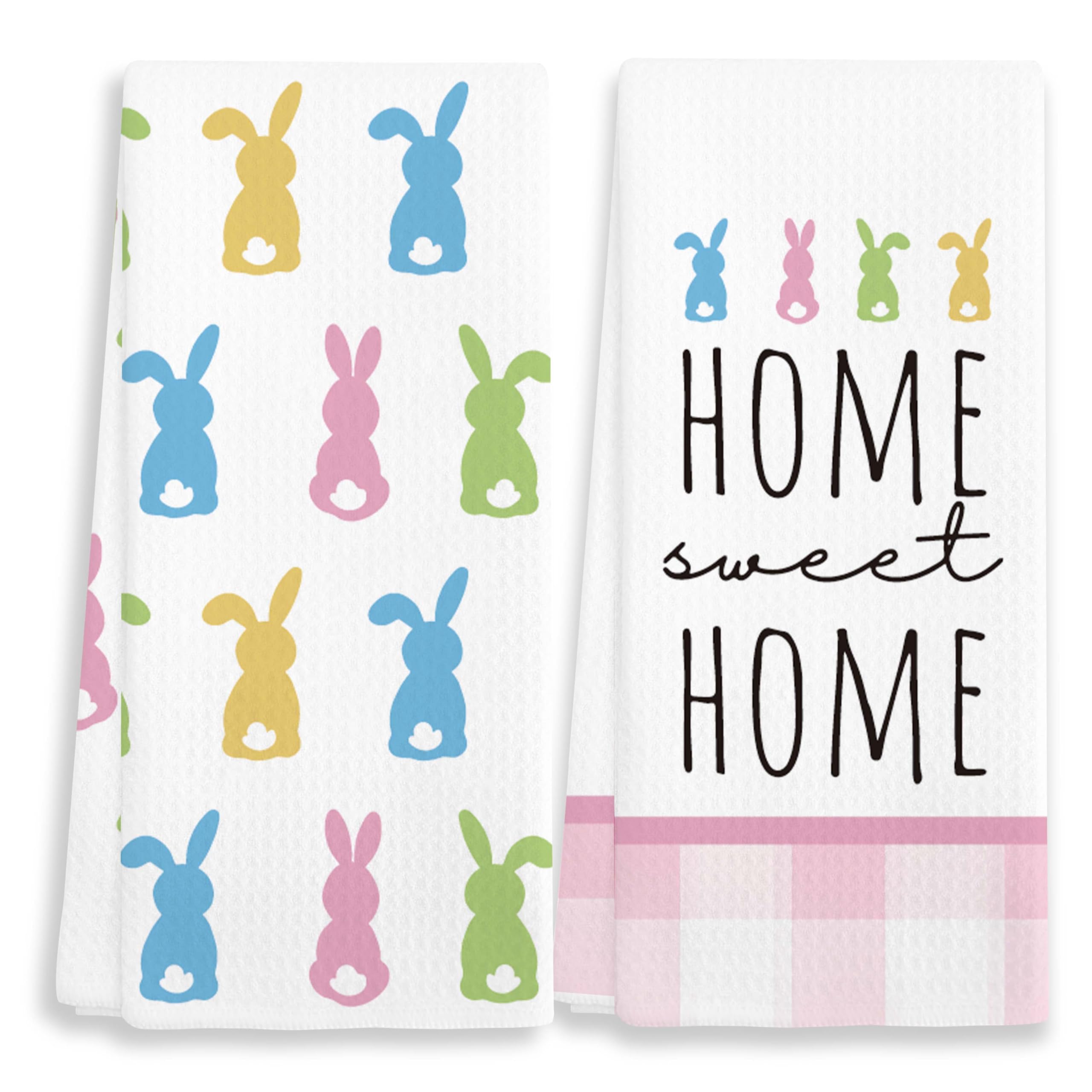 ‘Home Sweet Home’ Easter Bunny Decorative Towels for Kitchen, Set of 2, 16x24 Hand Towels for Bathroom, Easter Gifts for Family, Friends, Colleagues, etc.(064)