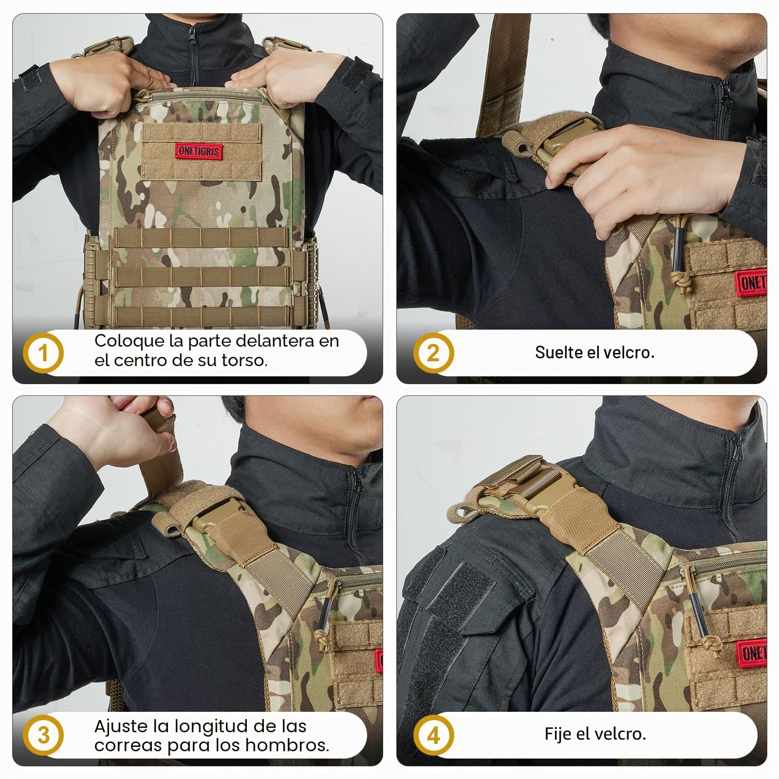 OneTigris FYR Chaleco táctico para airsoft, tirantes de placa ajustable transpirable protector de pecho para paintball, policía, airsoft