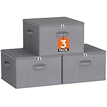 Lifewit Scatole Portaoggetti Tessuto 40L Set di 3, Ceste Portaoggetti con Coperchio, Contenitori per Armadio con Cerniera, Scatole per Armadio Salvaspazio per Vestiti 40×40×25cm, Giocattoli, Grigio