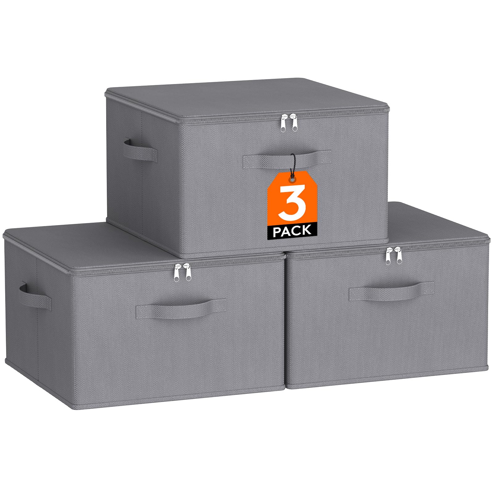 Lifewit 40L Cajas Almacenaje con Tapas, Juego de 3 Caixas Arrumação para Organizador Ropa y Juguetes, Cesto Almacenamiento Plegable de Tela no Tejida para Baño/Cajones/Armario, 40 x 40 x 25 cm, Gris