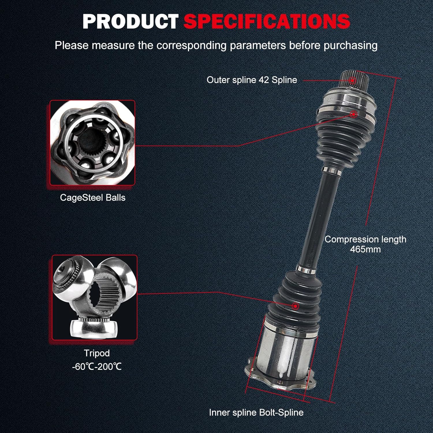 cciyu NCV23033 CV Axle Shaft Assembly Fit For Audi A4 Quattro 2.0L,For Audi A5 Quattro 2.0L,For Audi allroad 2.0L 2012-2017 Front Left Right