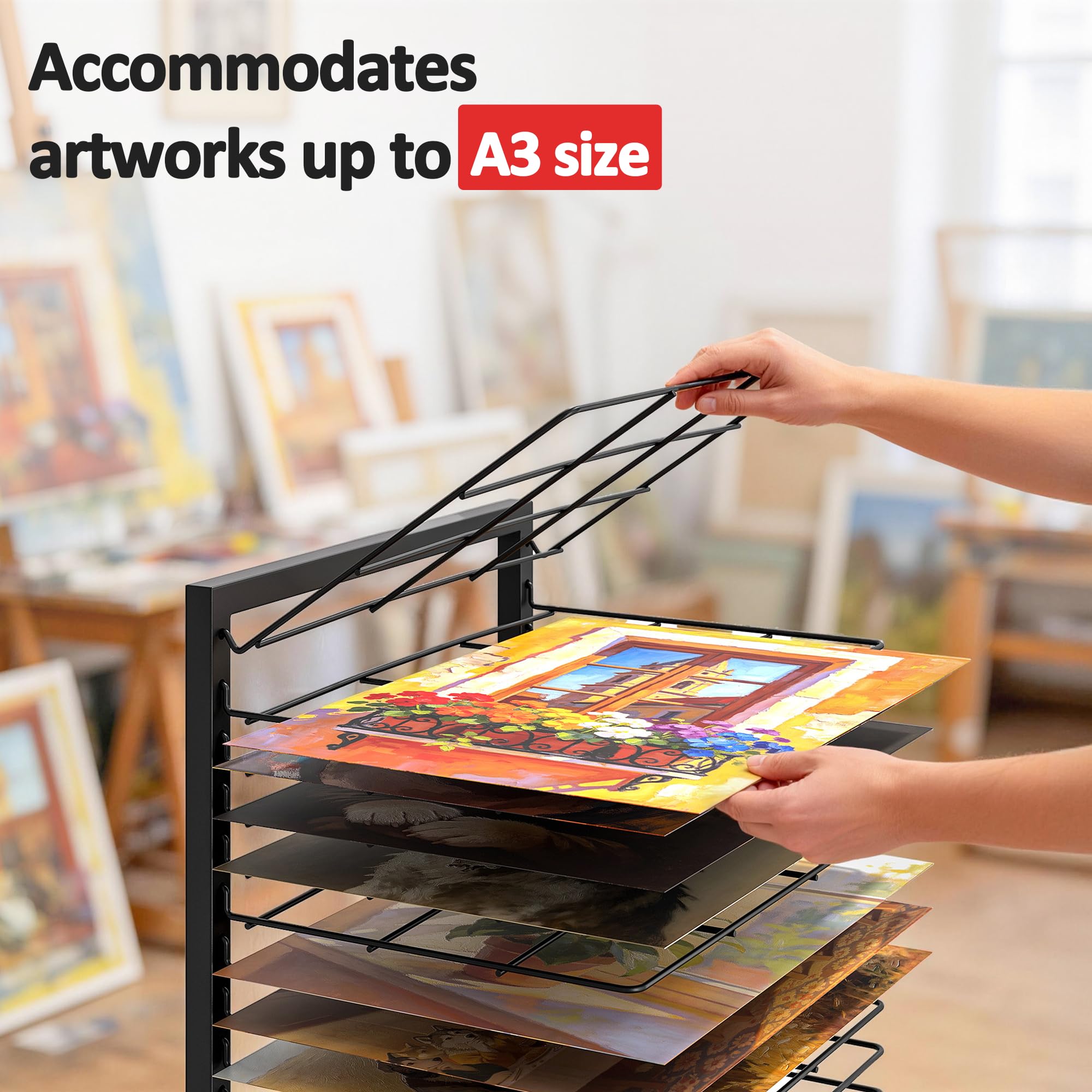 uyoyous Mobiles Bilder Trockengestell 40.5×30×70.5cm Kunsttrockengestell mit 19 Herausnehmbaren Regalen Kunst Trocknen Rack Kohlenstoffstahl für zu Hause, Klassenzimmer, Kunstateliers und Schulen