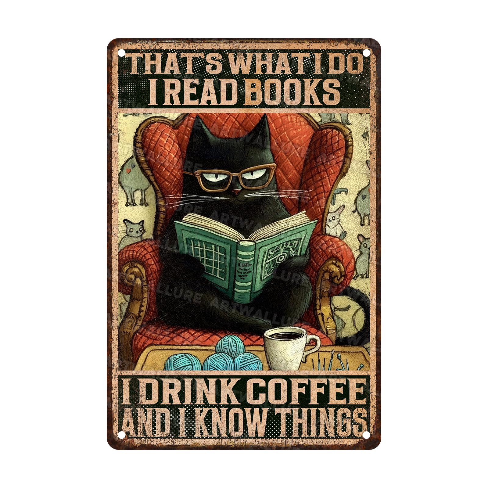 Anceky Funny Signs Black Cat I Read Books I Drink Coffee And I Know Things Metal Tin Sign Wall Decor For Kitchen Home Yard Garden Bar Farmhouse 12×8 Inch