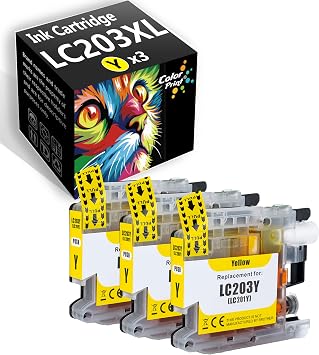 Compatible LC203XL Yellow Ink Cartridge Replacement for Brother LC203 LC203Y LC201 Ink Cartridges for MFC-J4420DW J4620DW J480DW J485DW J5620DW J5720DW J680DW J880DW J885DW Printers 3-Pack