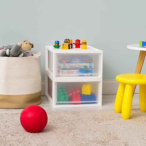 Miniatura 2 de IRIS USA - Cajón de almacenamiento apilable de 30 cuartos de galón, organizador de cajones de plástico con puertas transparentes para despensa,