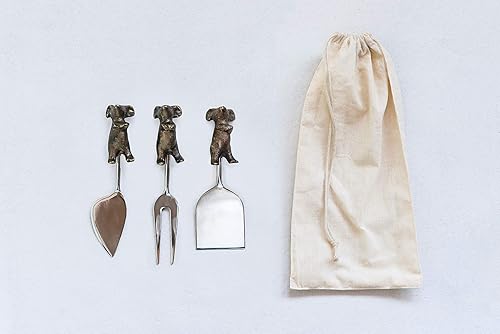 Miniatura 2 de Creative Co-Op Servidores de queso de aluminio fundido con asas en forma de ratón en bolsa con cordón (juego de 3 estilos)