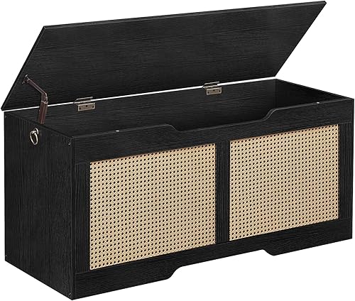 HOOBRO Banco de almacenamiento, caja de juguetes de 43.3 pulgadas, baúl de almacenamiento similar a ratán, banco de entrada resistente que soporta