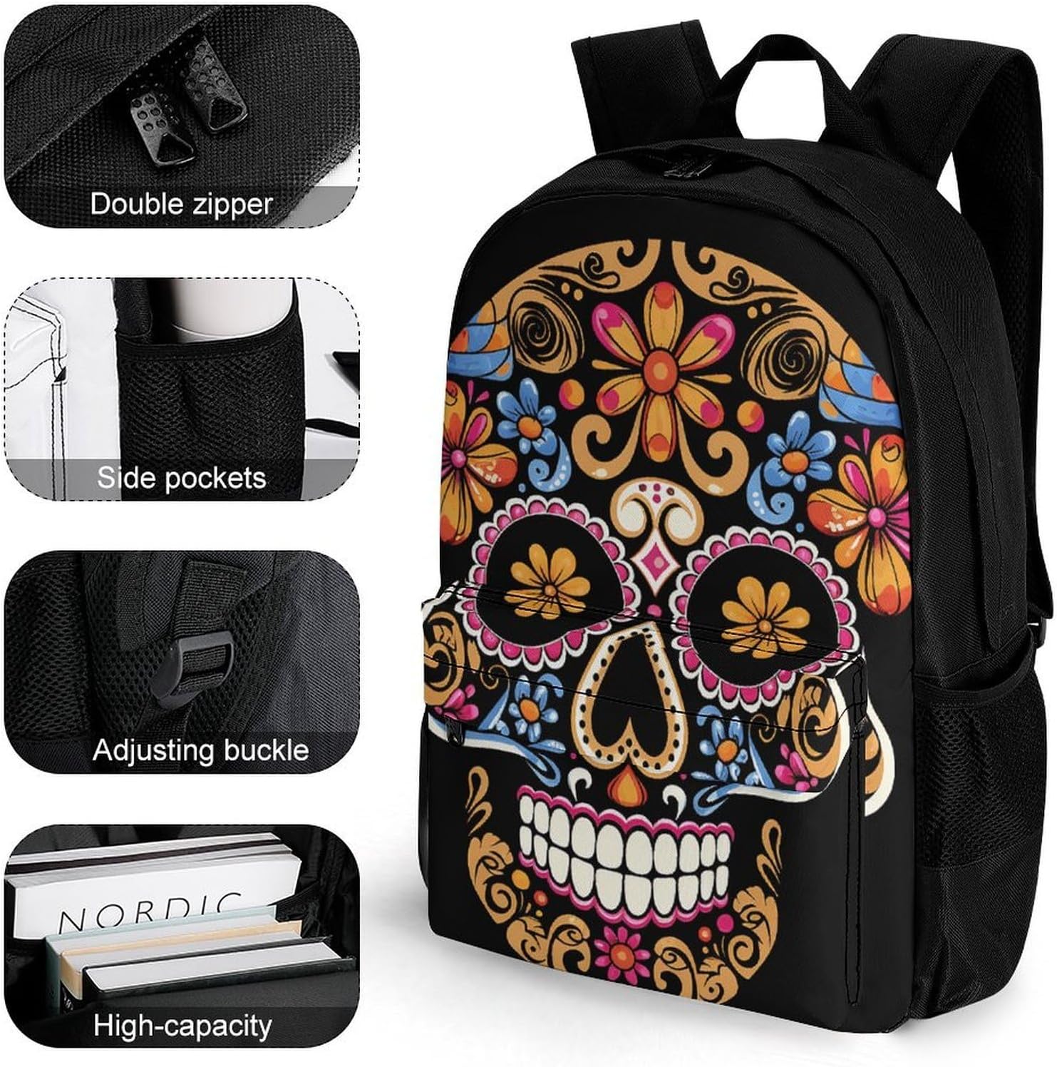 Portable Skull Backpack with Front & Side Pockets image 3