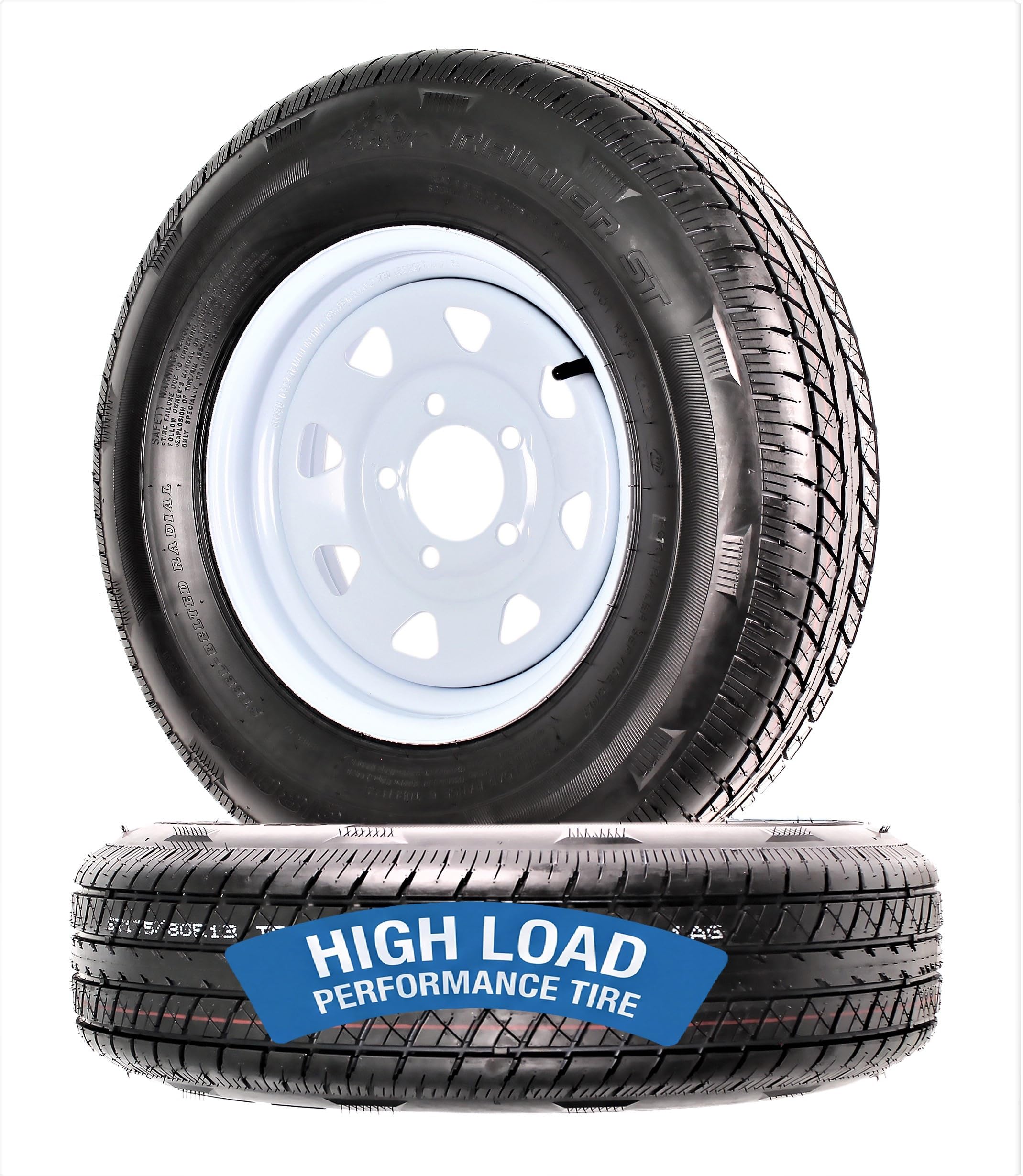eCustomrim 2-Pack Radial Trailer Tire Rim Assembly ST175/80R13 5 Lug White
