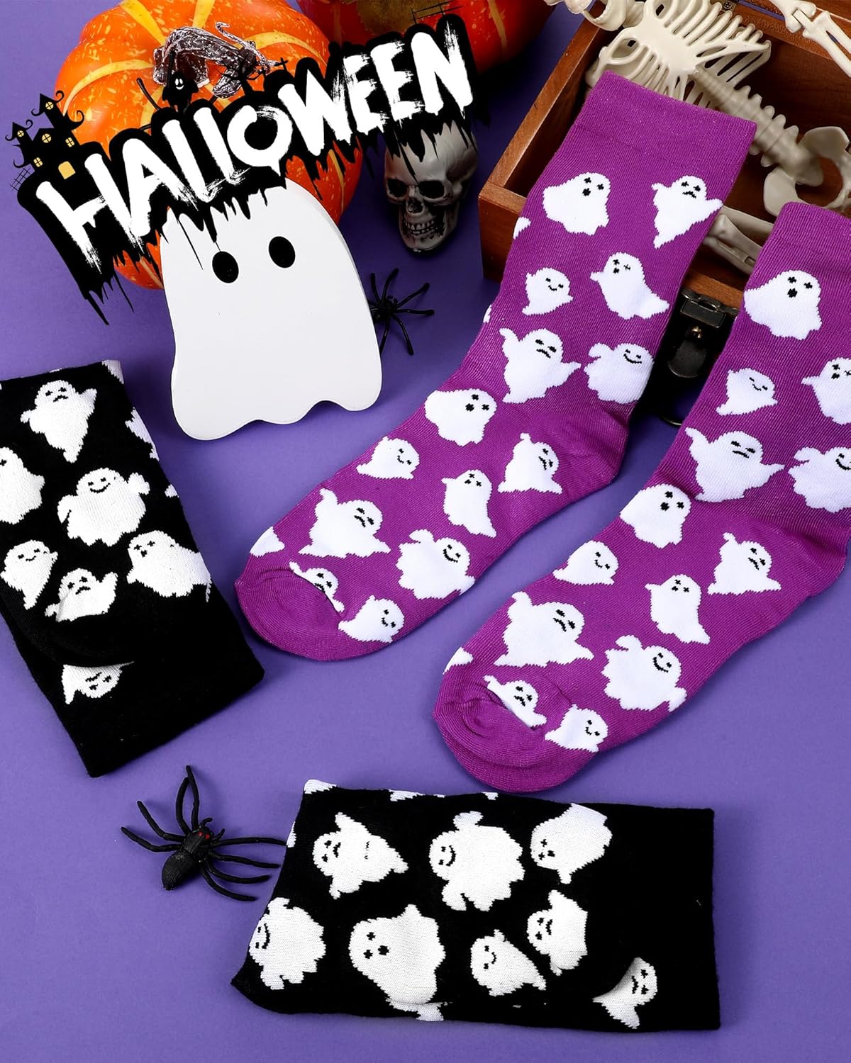 2 Pairs Halloween Christmas Gifts Ghost Dress Socks for Women Men Novelty Ghost Pattern Crew Socks for Spooky Christmas Costume - Image 5
