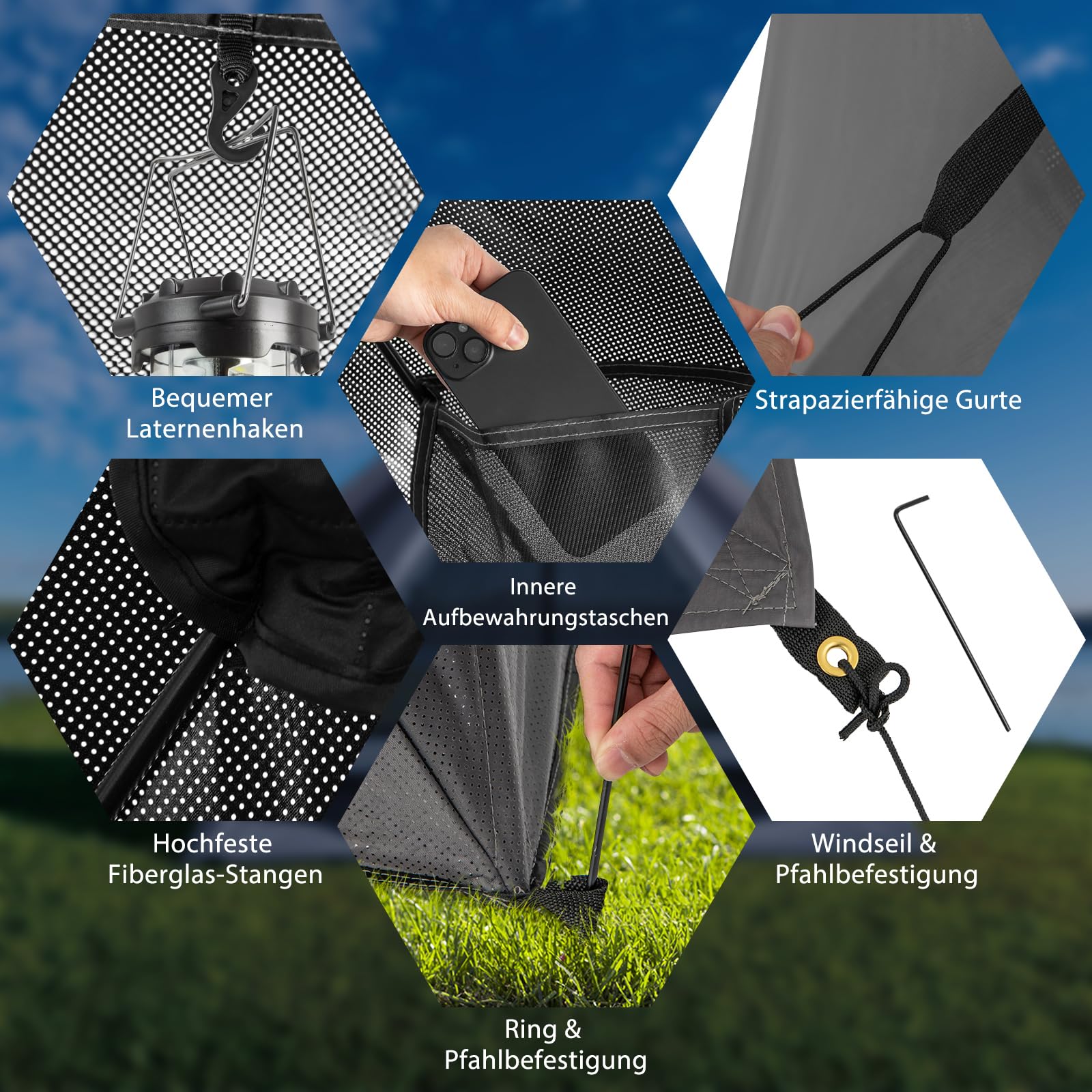 COSTWAY Pop-up tent voor 2-3 personen, 360 graden, eenzijdig doorzichtige familietent, campingtent met regenbescherming en grondzeil, waterdicht, voor trekking, kamperen