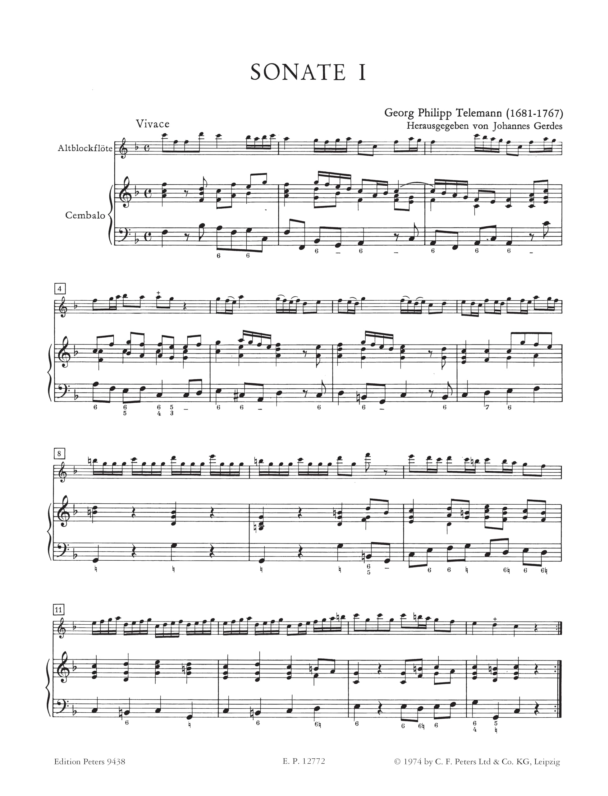 Telemann: 4 Sonatas (Recorder and Keyboard) (EP9438)