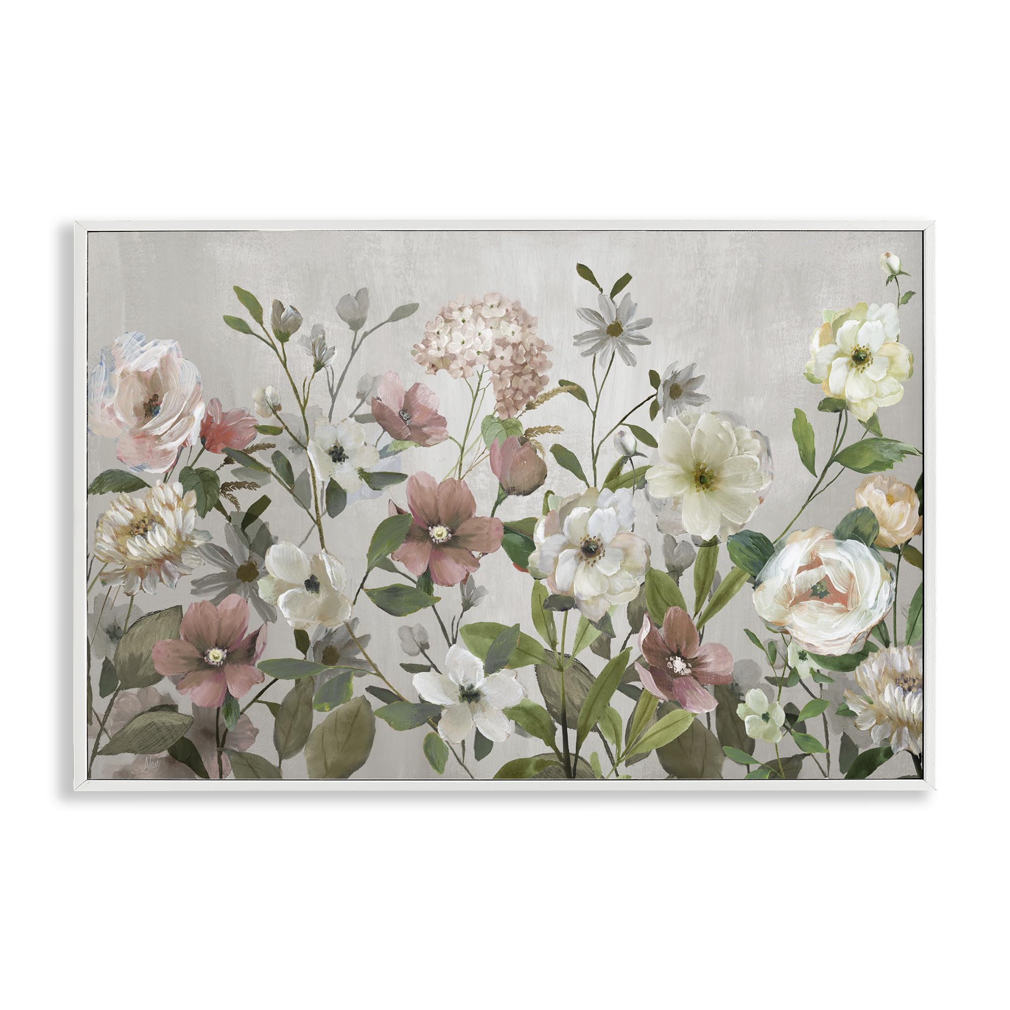Stupell Industries Coastal White (Textured) Garden Meadow Floral Botanical, 12 X 18 Inch Framed Giclée Print
