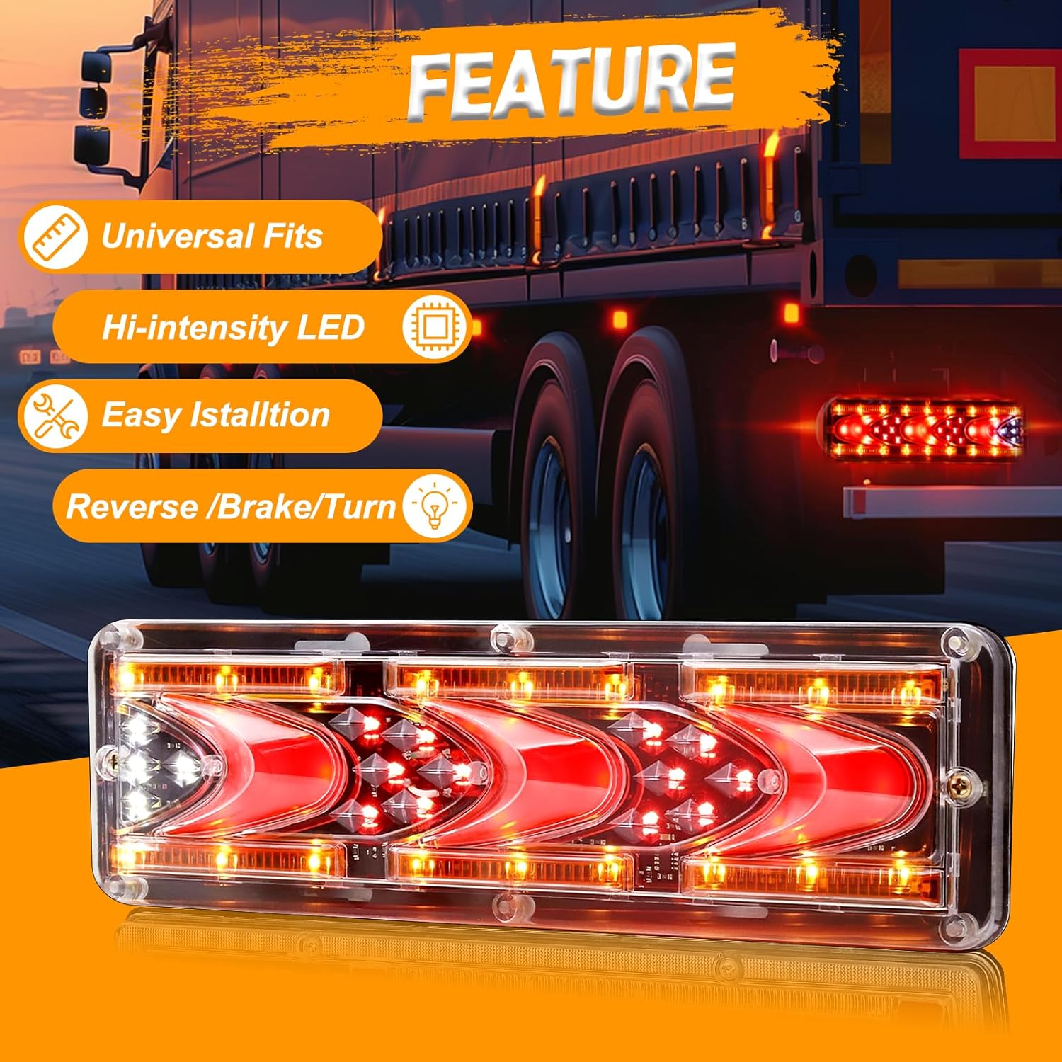 Ourbest Truck Trailer RV Tail Lights, Reverse | Tail | Stop | Turn Signal Brake Stop Light 11inch for Flatbed Camper Boat Trailers Construction Vehicles Caravans Snowplow (24V) (2)