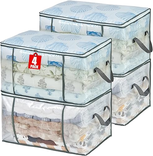 Miniatura 8 de Bolsa de almacenamiento grande transparente de 80L, contenedores de almacenamiento de ropa para organizar el armario, dormitorio, debajo de la cama