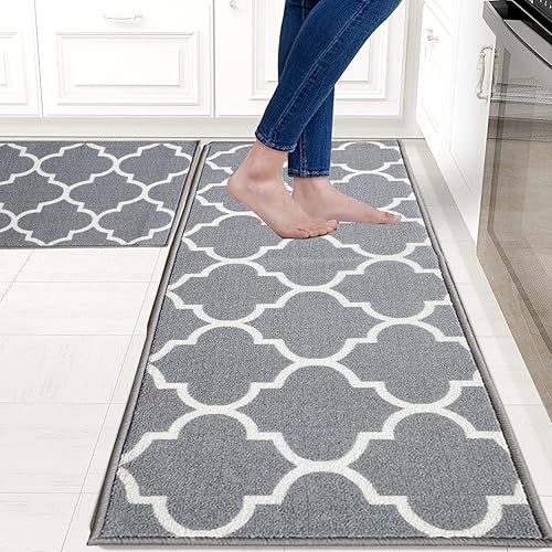 Juego de 2 alfombras y tapetes de cocina grises [2 piezas] tapetes de cocina de nailon antideslizantes lavables a máquina para piso, cocina, baño,