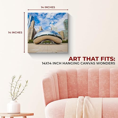 Miniatura 3 de MAVIS PRINT Arte de pared en lienzo de Chicago City de 14 x 14 pulgadas, decoración de pared de ciudad  Impresión HD y marco de madera  Decoración