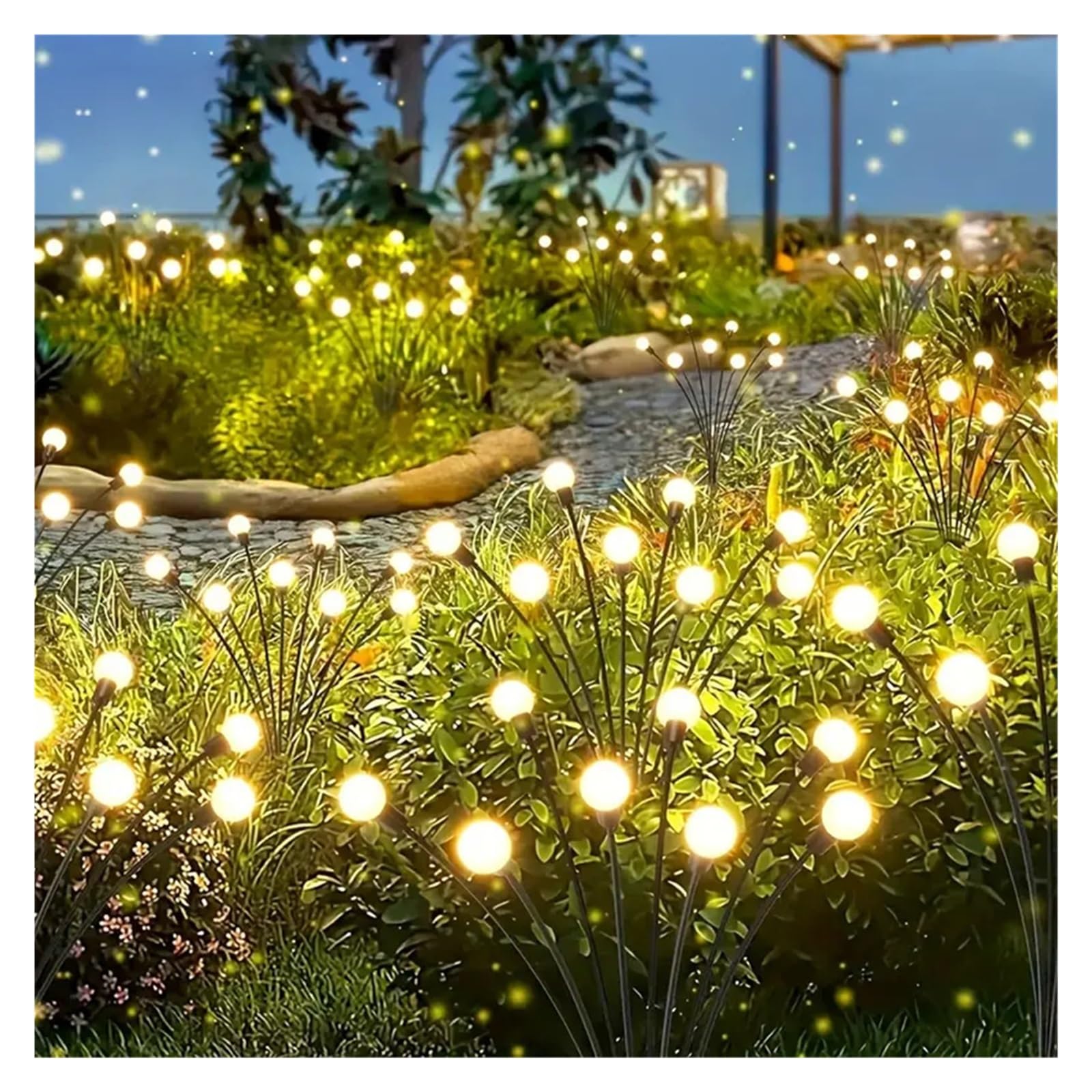 JANXELNOVA 1PC/2PC LED Solar Firefly Garden Light Outdoor Water Resistant Decorative Swing, Suitable for Lawn, Courtyard and Walkway(Color7,2PC 6LED)
