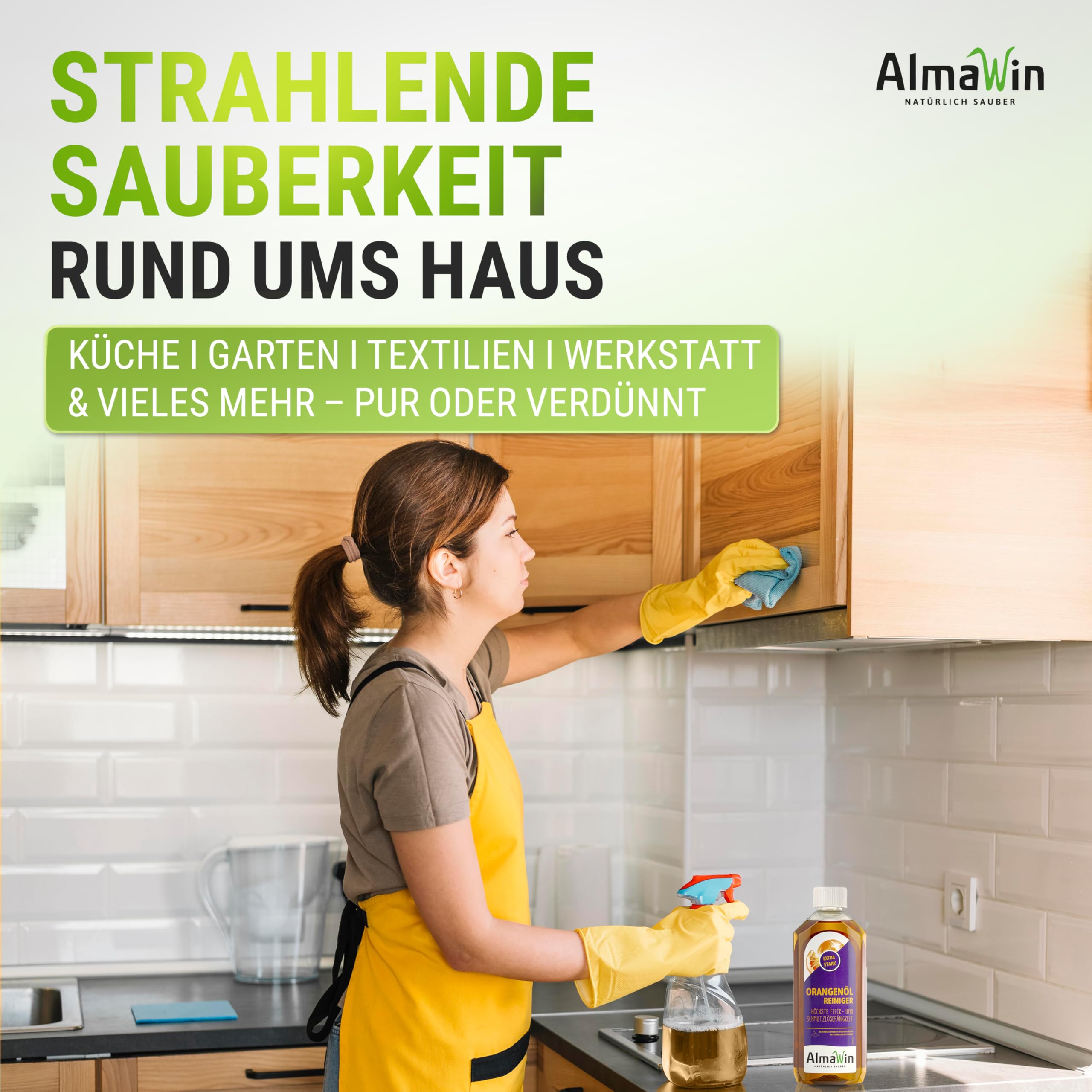AlmaWin® Orangenöl Reiniger EXTRA STARK [6x 500ml] ideal als starker Allesreiniger & Fettlöser - Veganes Orangenreiniger Konzentrat in recycelter Flasche - Besonders ergiebiger Orangenölreiniger