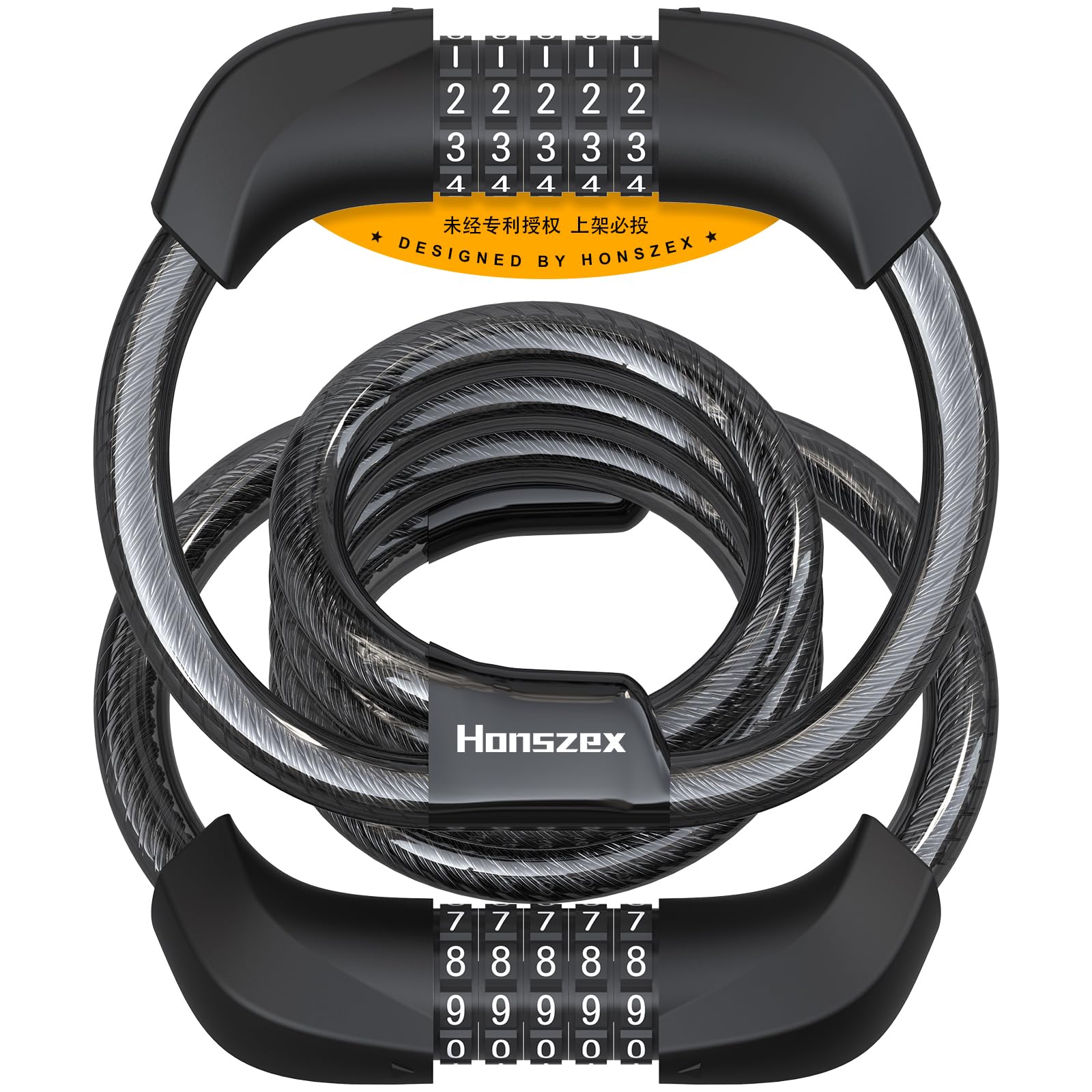 Honszex E Scooter Schloss, 5-stellig Kabel Schloss für E Scooter/Roller, Handschellenschloss, Zahlenschloss-Doppelschloss, Fahrradschloss, 105cm x 12mm, E Scooter Zubehör